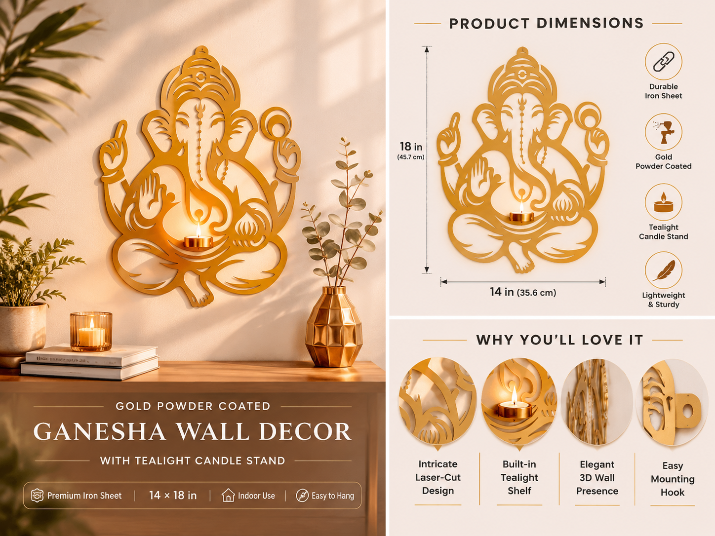 Ganesh Ji Wall Hanging With Candle Stand