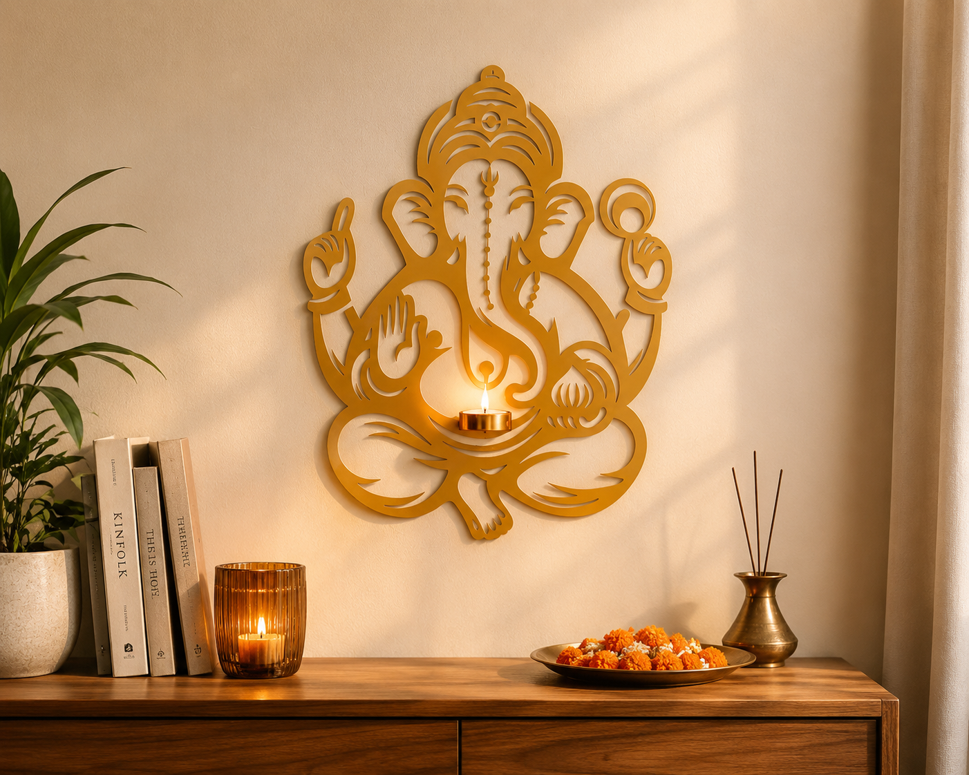 Ganesh Ji Wall Hanging With Candle Stand