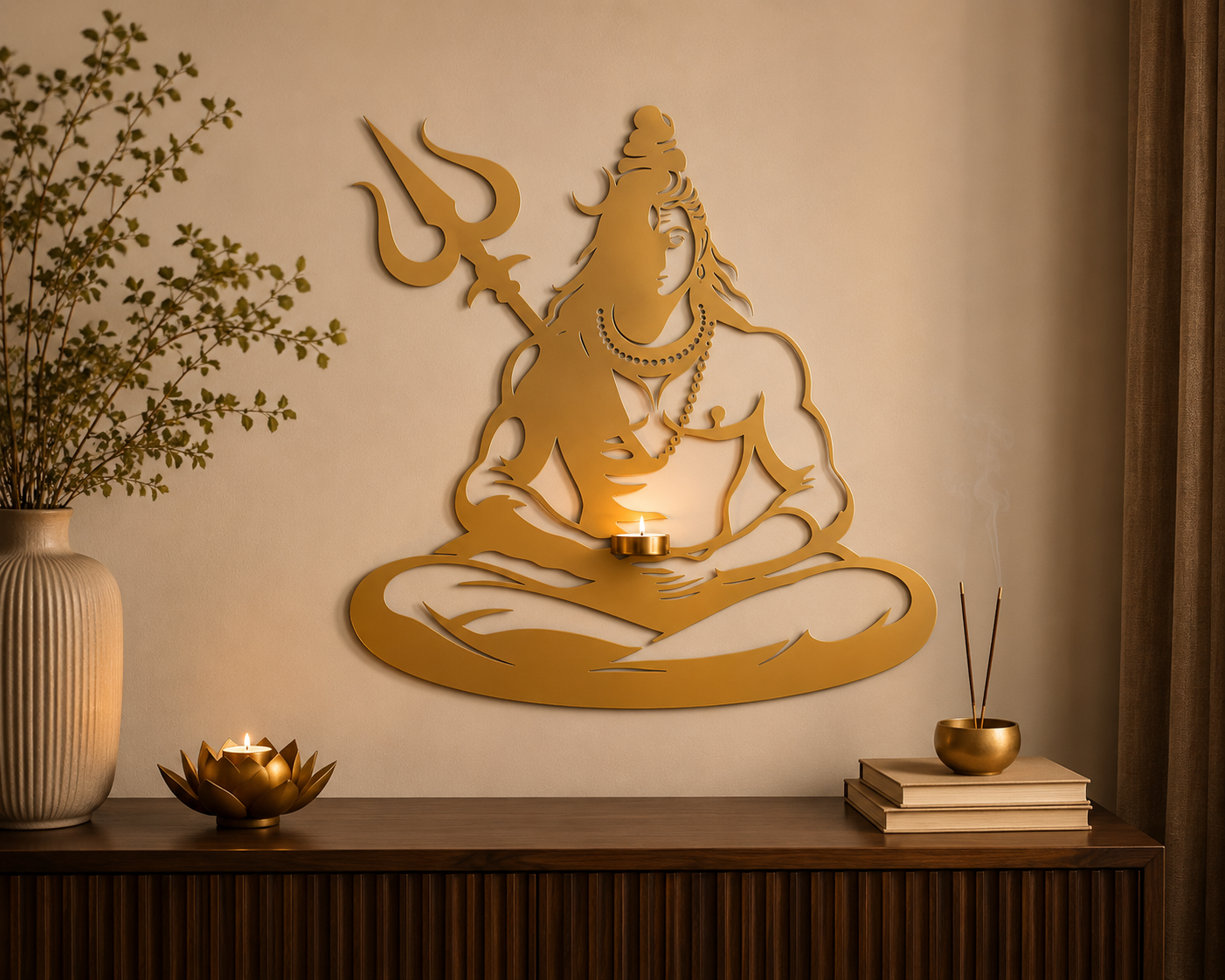Shiv Ji Wall Hanging With Candle Stand