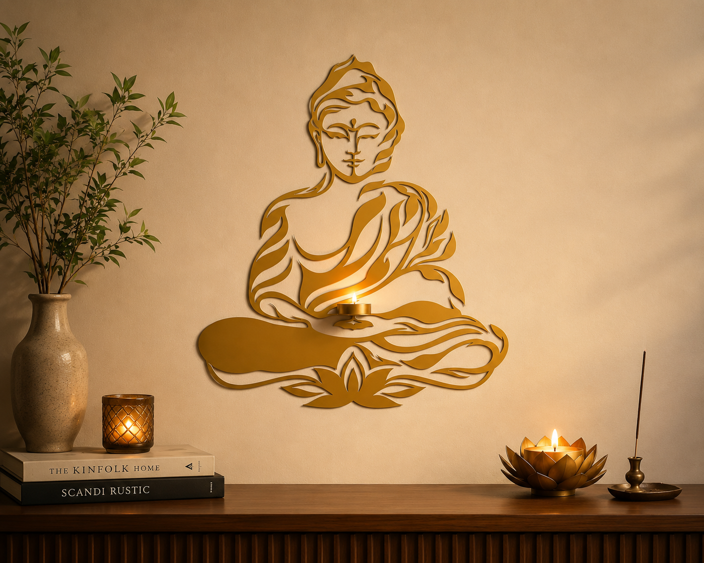 Buddha Wall Hanging With Candle Stand