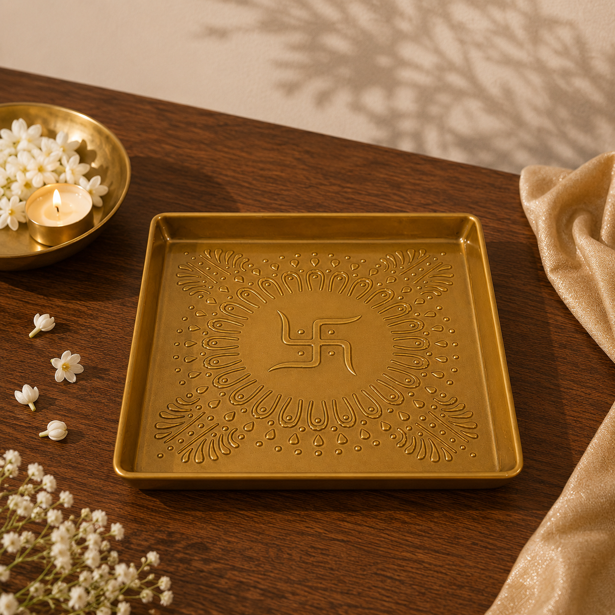 Swastik Aluminium Urli and Pooja Thali