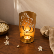 Iron Ganesh Candle Stand with Gold Finish