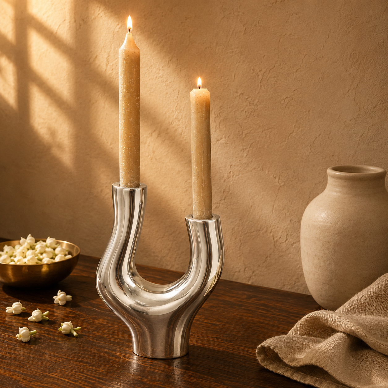 Leafless Aluminium Candle Stand - Minimalist Metal Holder