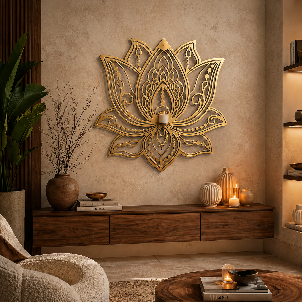 Wall Hanging Lotus With Candle Stand (Large 28x 28 inch)