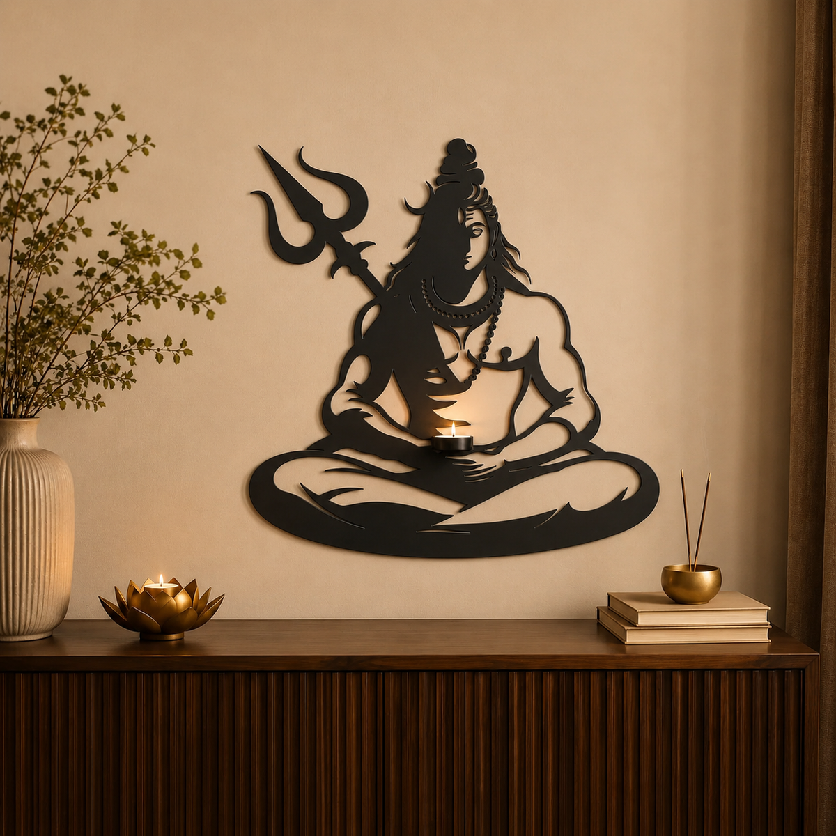 Shiv Ji Wall Hanging With Candle Stand