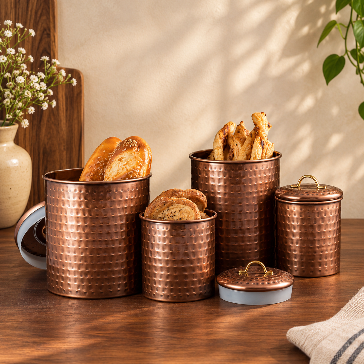Antique Copper Steel Kitchen Storage Canisters