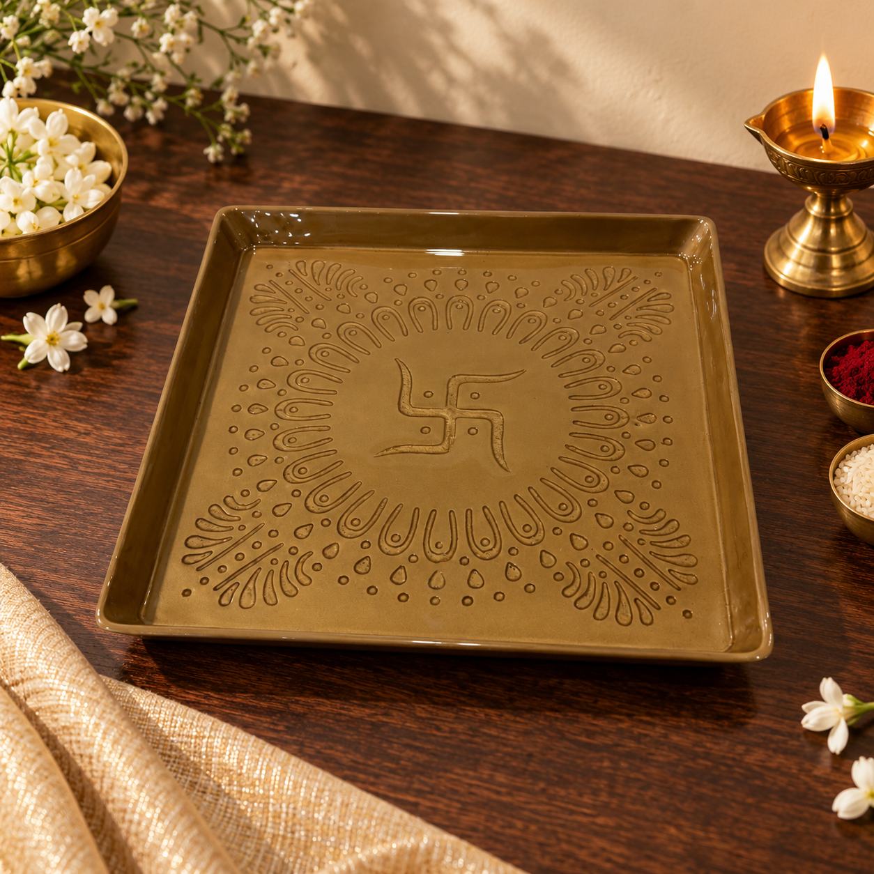 Swastik Aluminium Urli and Pooja Thali