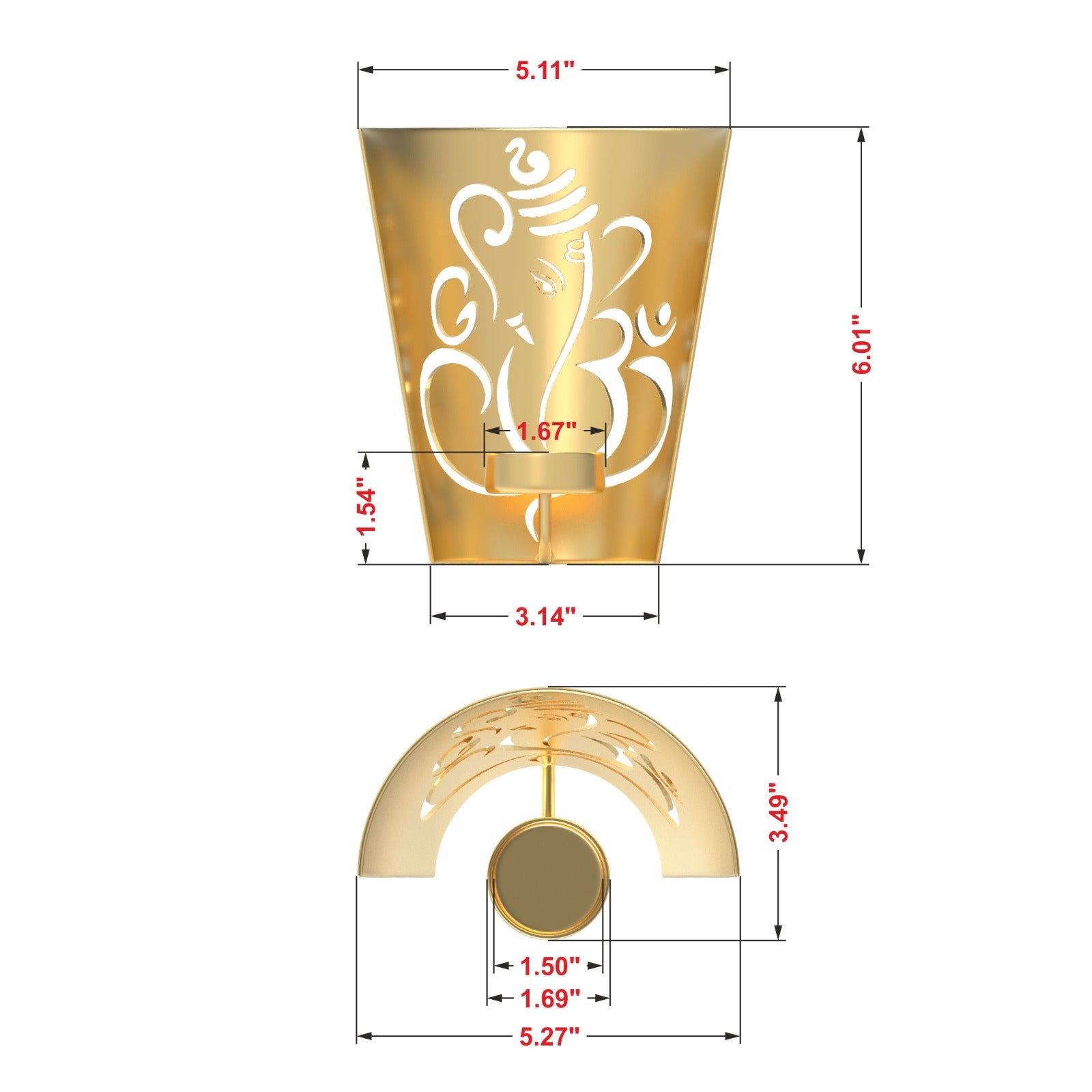 Iron Ganesh Candle Stand with Gold Finish