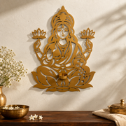 Laxmi Ji wall hanging with candle stand in matt gold laser-cut iron
