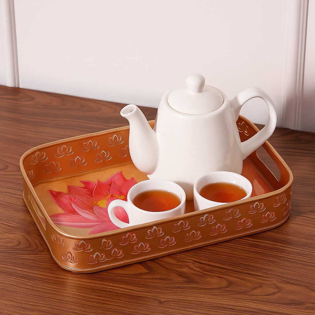 Rectangular Serving Tray with Lotus