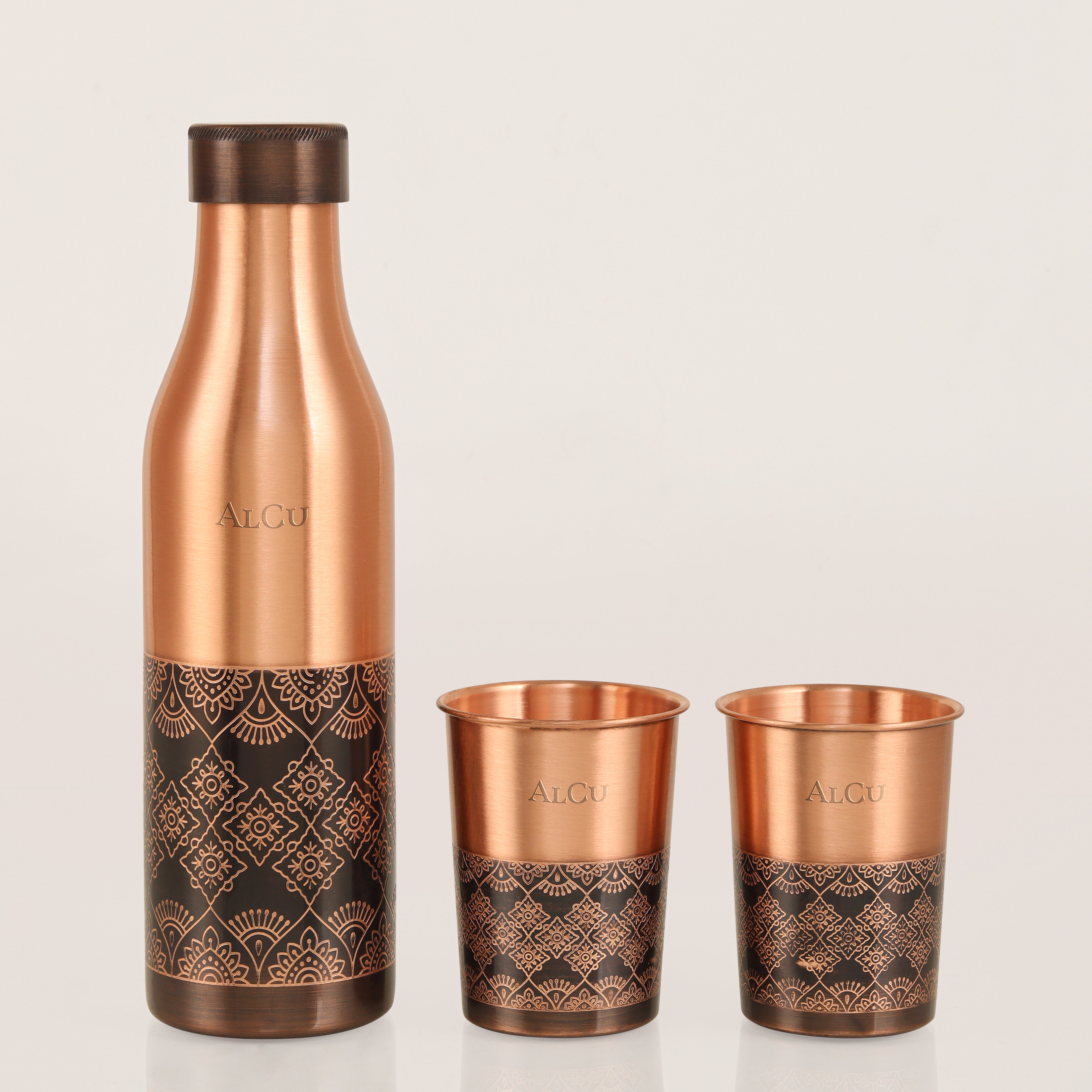 Copper Water Bottle with Set of 2 Glasses | Copper Gift Set – Alcu