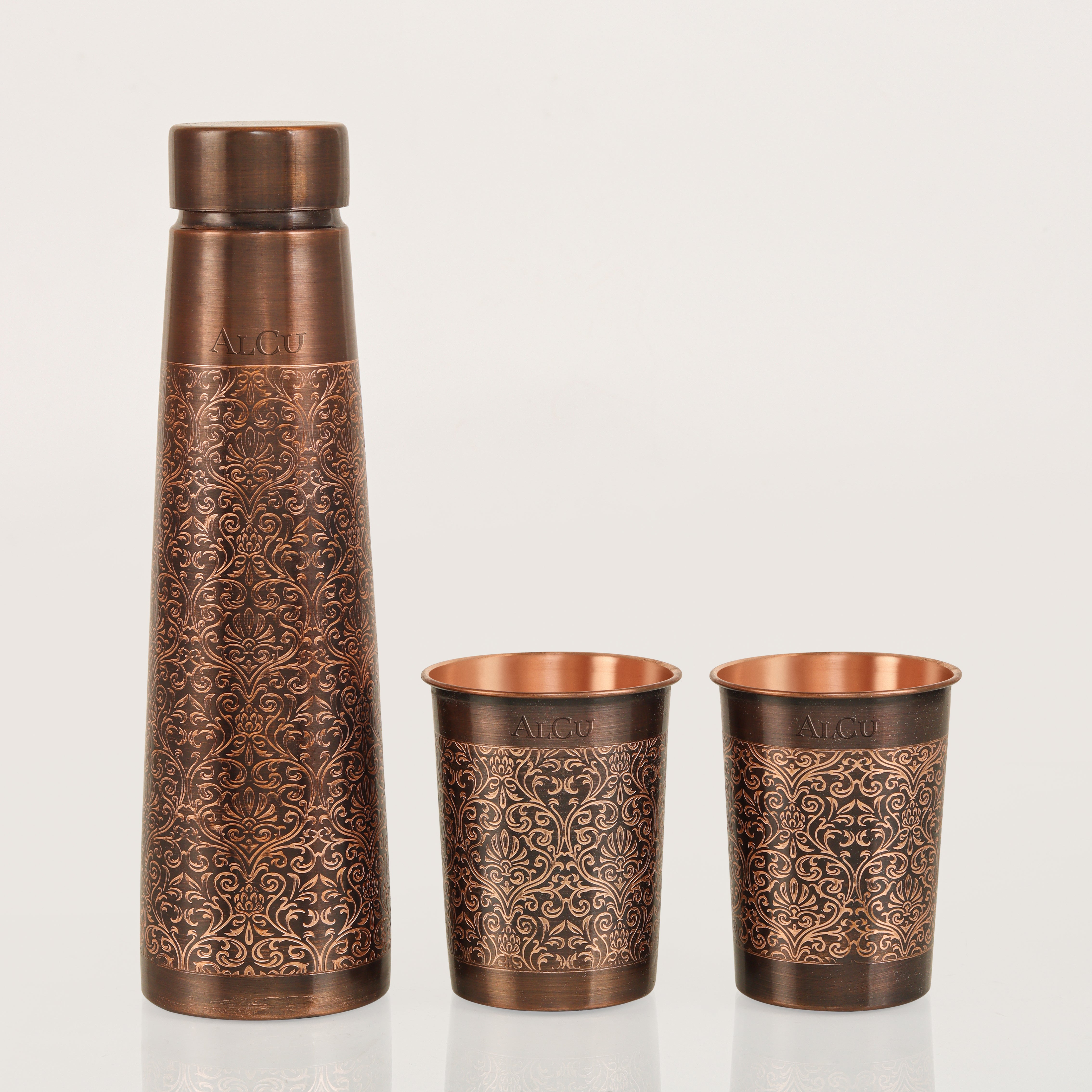 Antique Copper Water Bottle with Set of 2 Glasses | Gift Set – Alcu