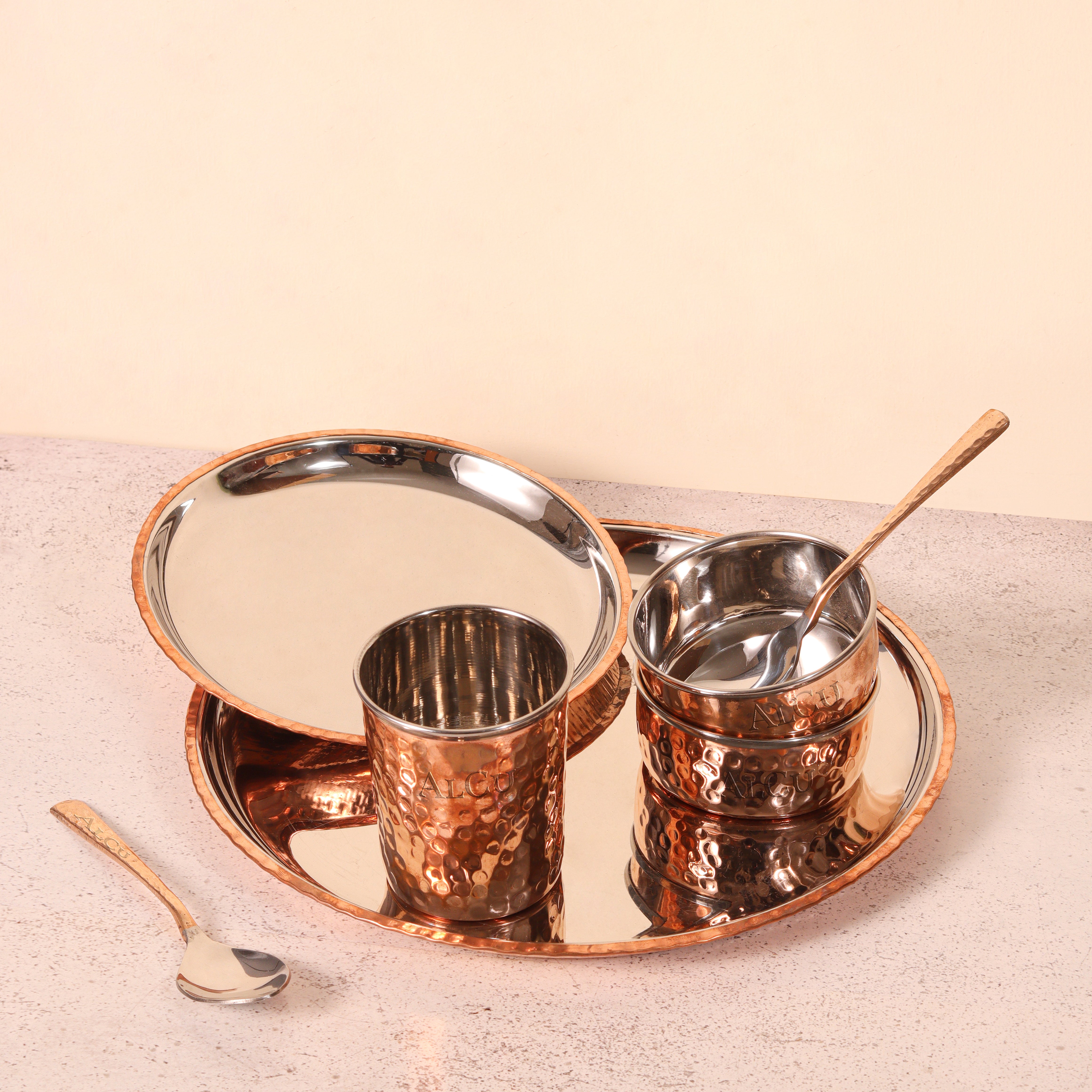 Dinner Set (One plate, Two Bowls, One glass, Two Spoons and one Quarter Plate)