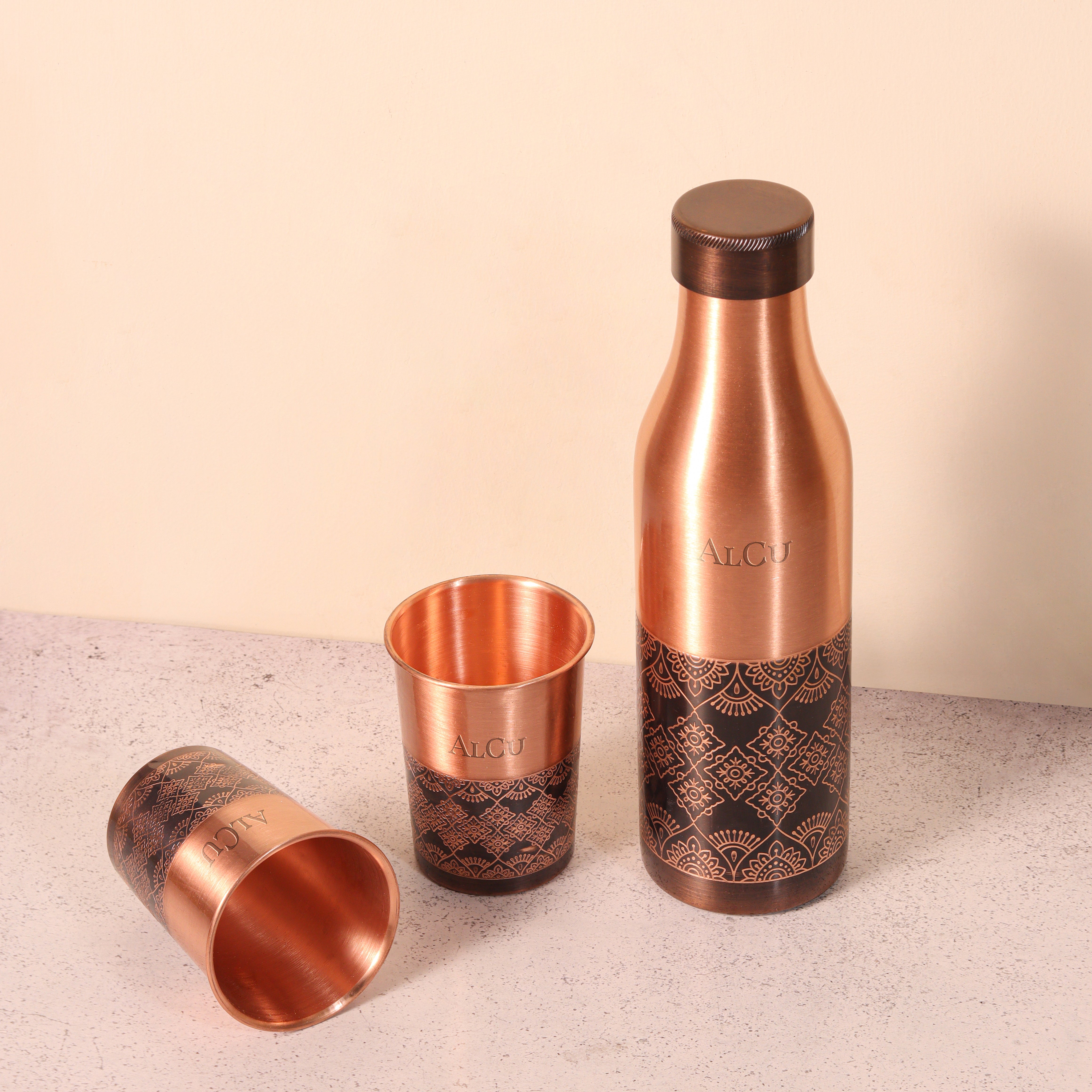 Copper Water Bottle With Set of 2 Glass