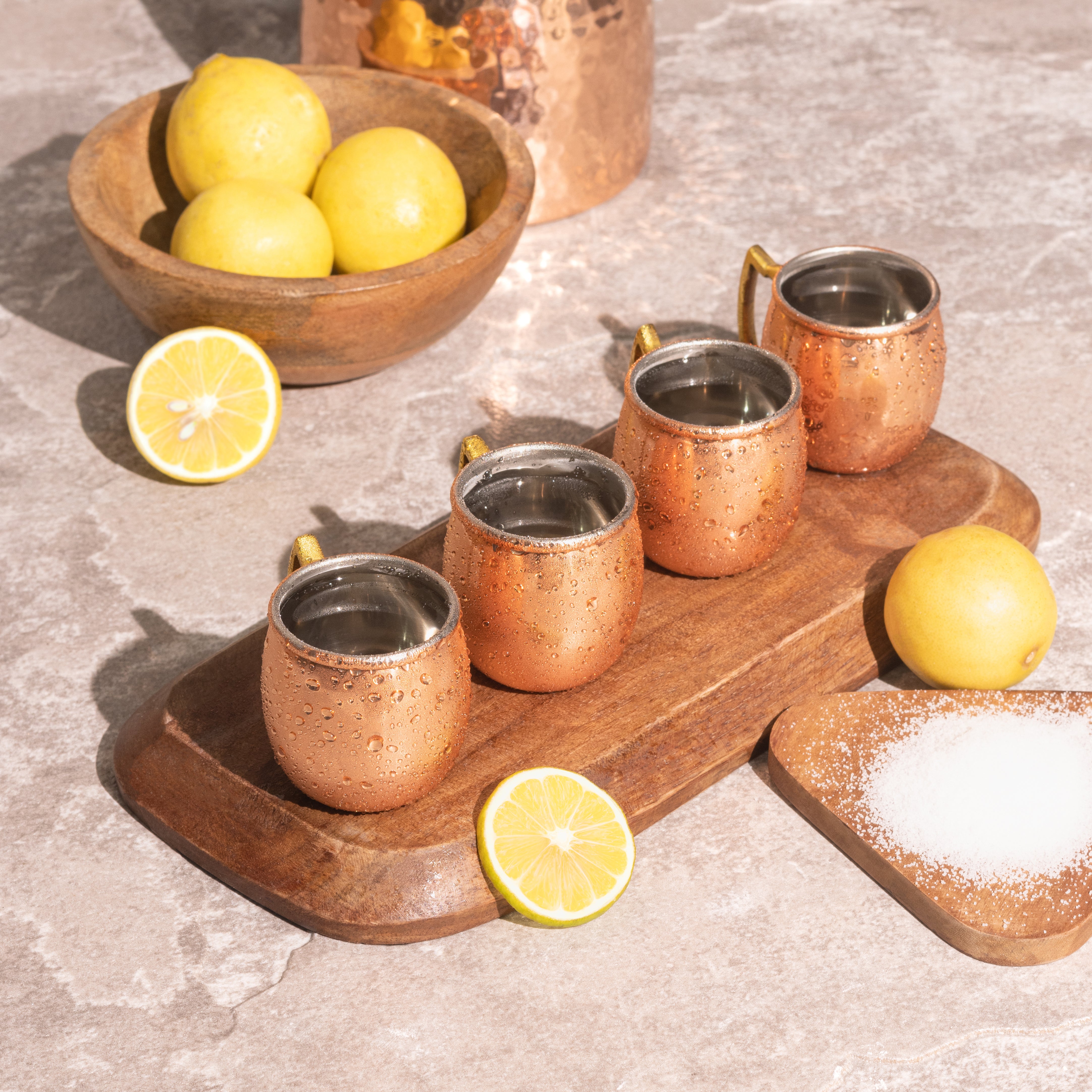 Shiny Copper Shot Round Mug Cup Set of 4 with Brass Handle