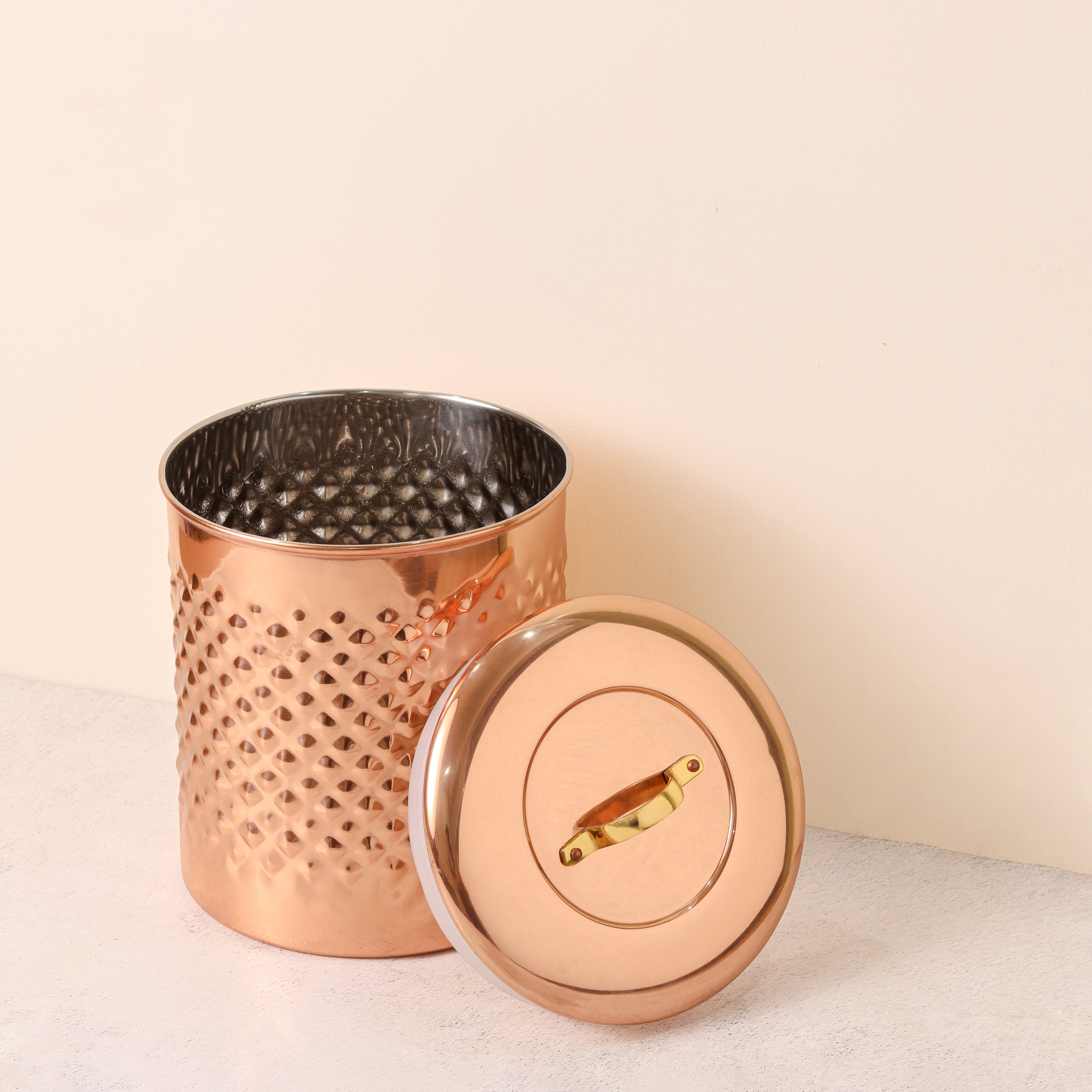 Diamond Emobosed Kitchen Storage Canister Platting of Copper Set Includes Large, Medium, Small & Extra Small Sizes | Kitchen Organiser & Condiment storage (Set of 4)