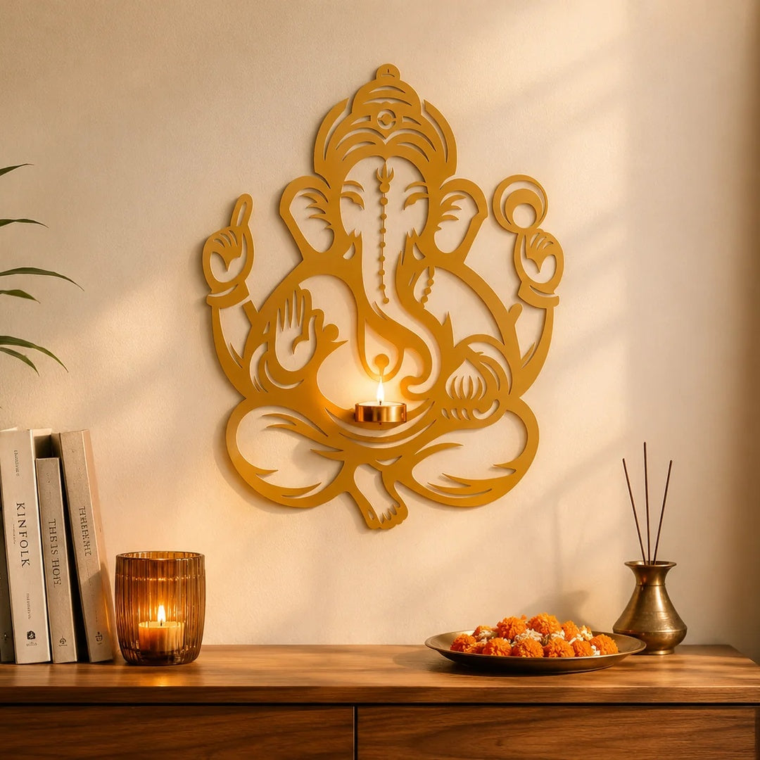 Ganesh Ji Wall Hanging With Candle Stand