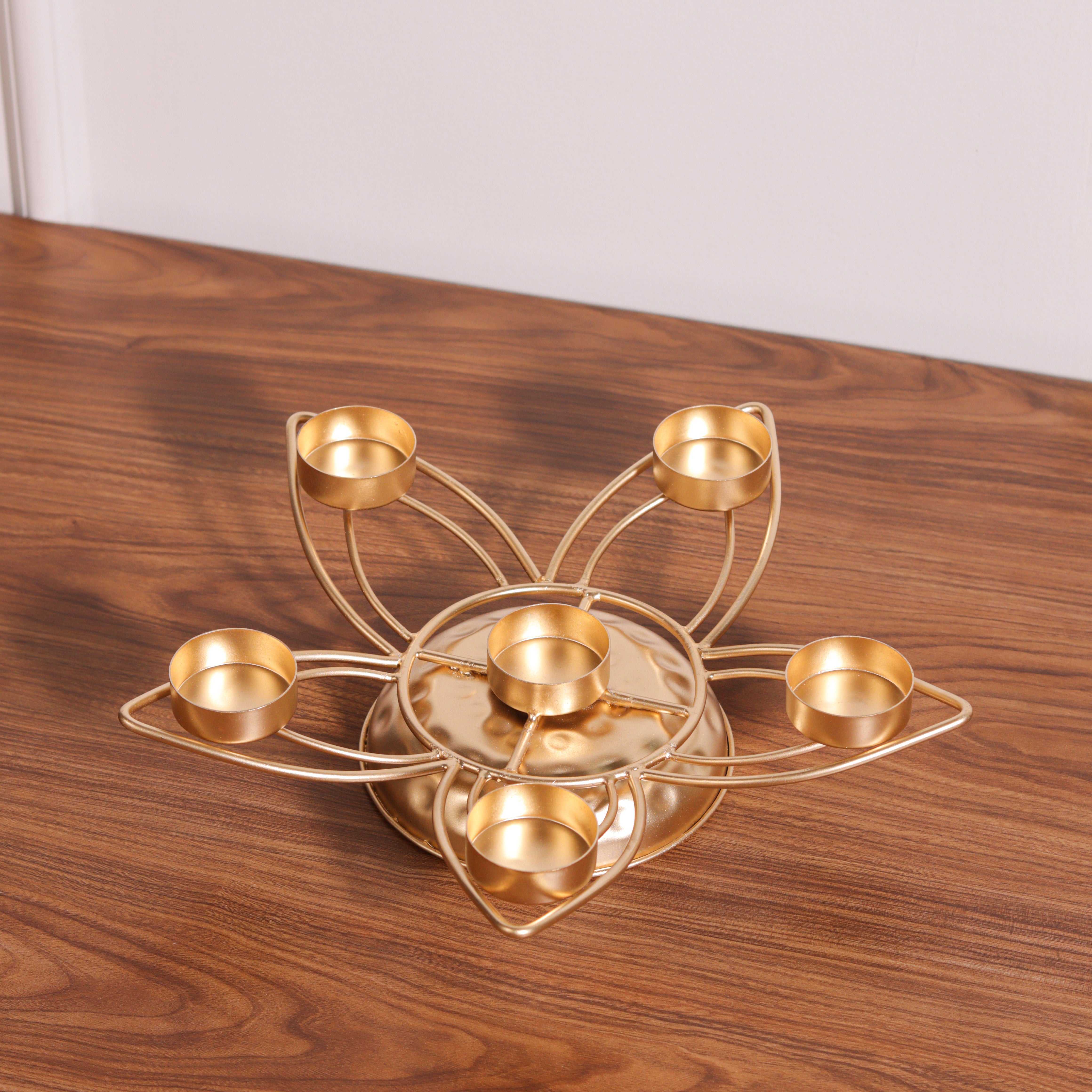 Lotus 6 in 1 Candle & Tealight Stand in Brass Tone