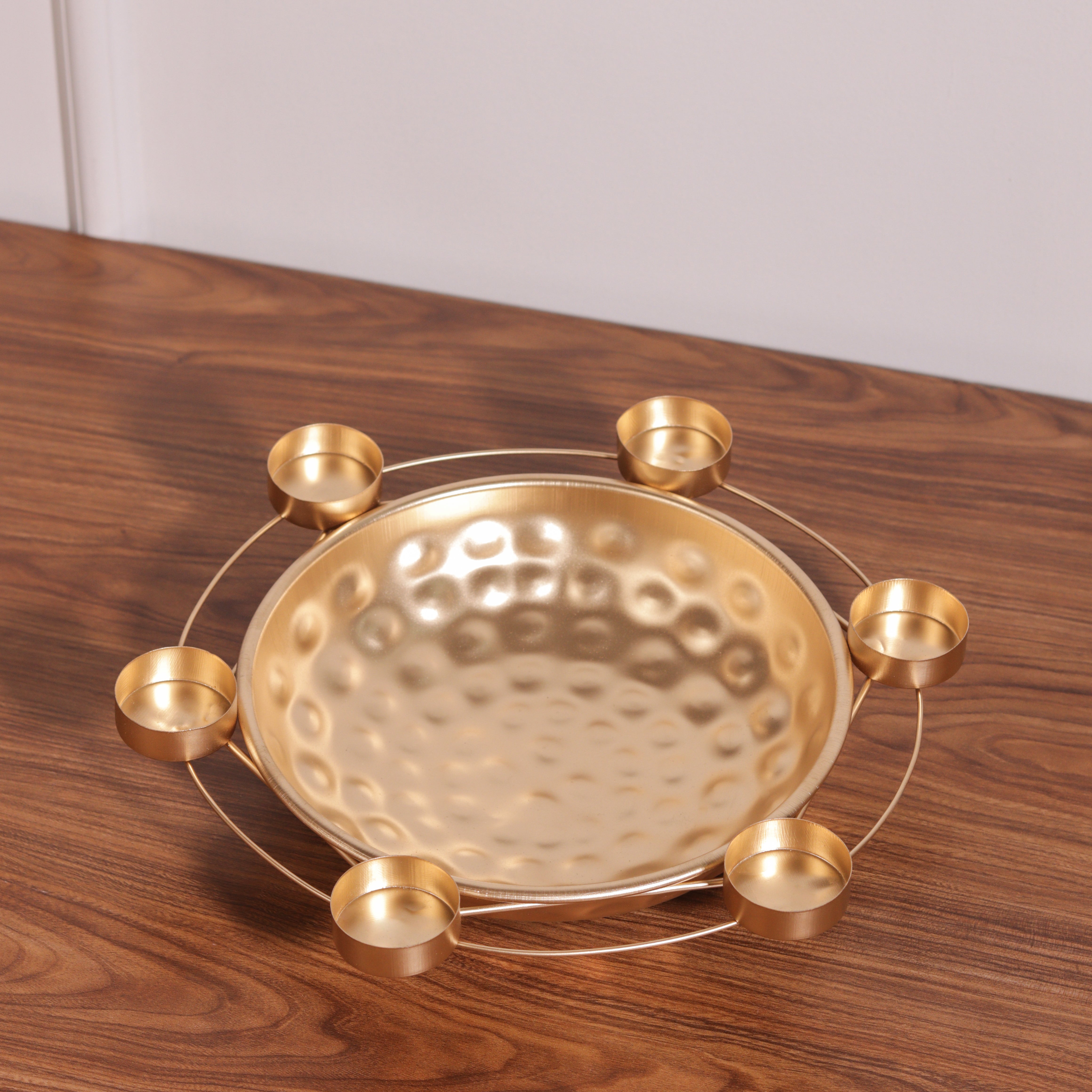 Hexagon Radiant Urli with Candle Holders – Designer Floating Bowl
