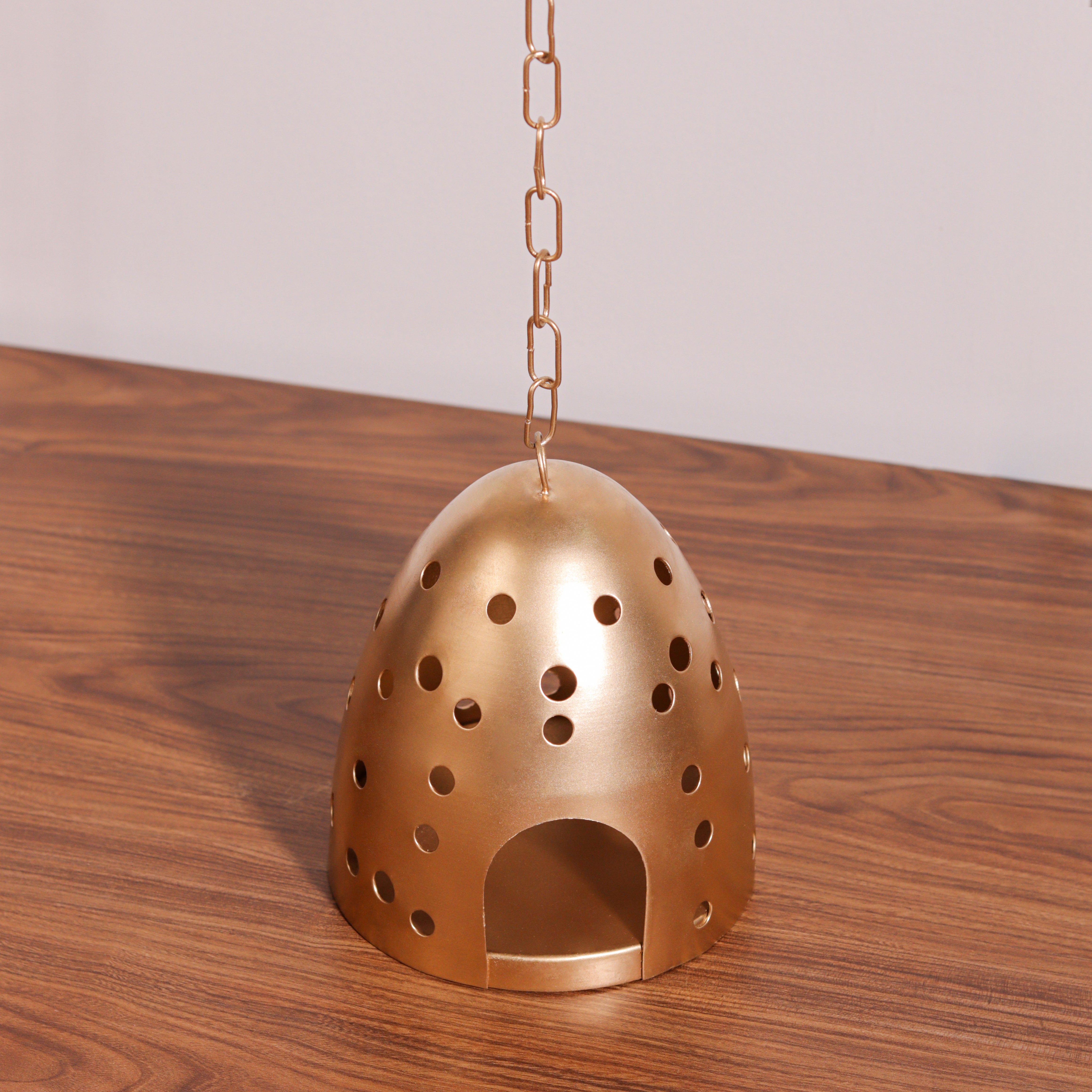 Hanging Enclosed Cave Votive Holder - Elegant Metal Lantern for Home Decor - Perfect for Candles and Tea Lights - Handcrafted Design for Cozy Ambiance