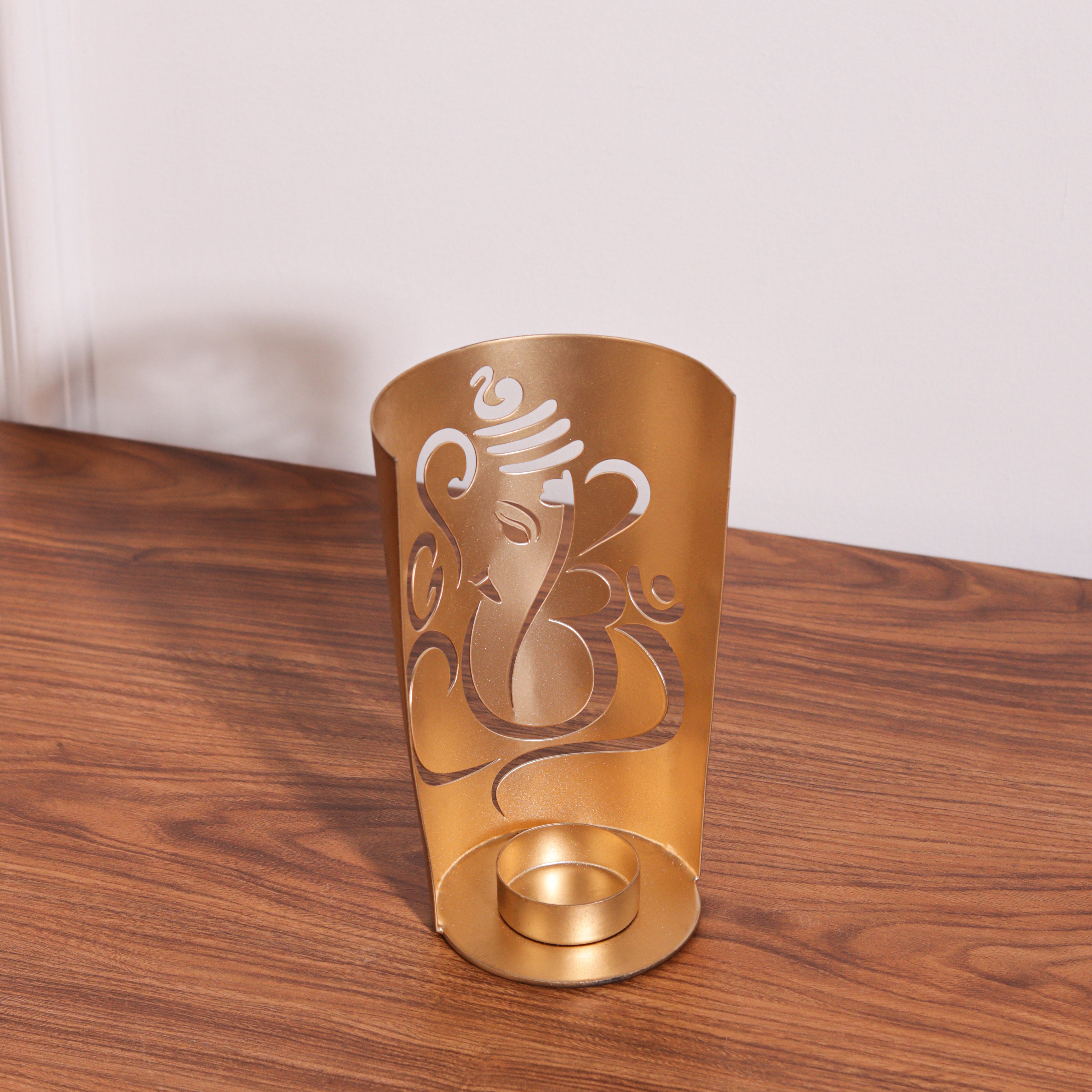 Iron Ganesh Candle Stand with Gold Finish