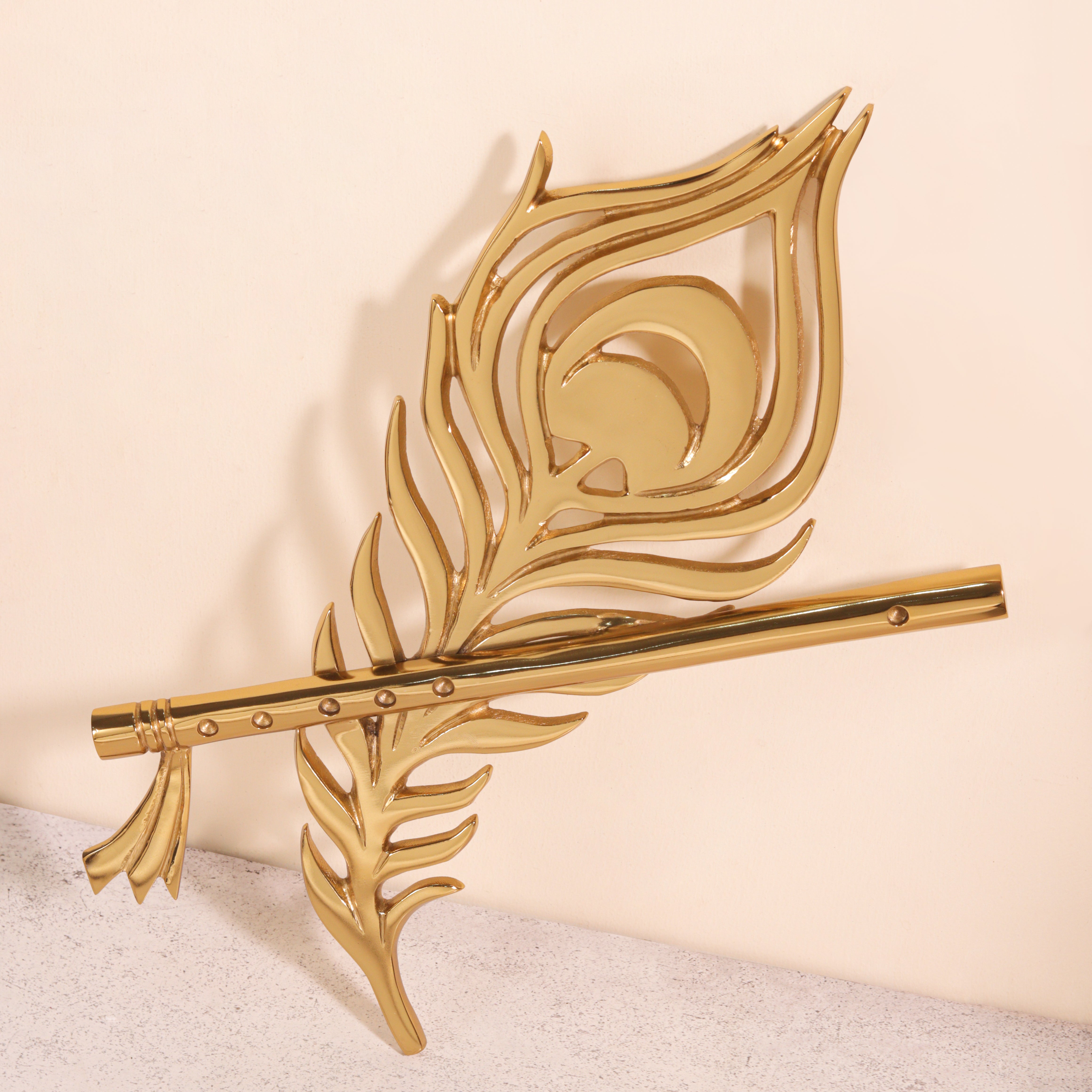 Krishna Ji Flute with Peacock Design - Handcrafted Decorative Piece for Home Decor - Perfect for Spiritual Gifts and Festive Celebrations
