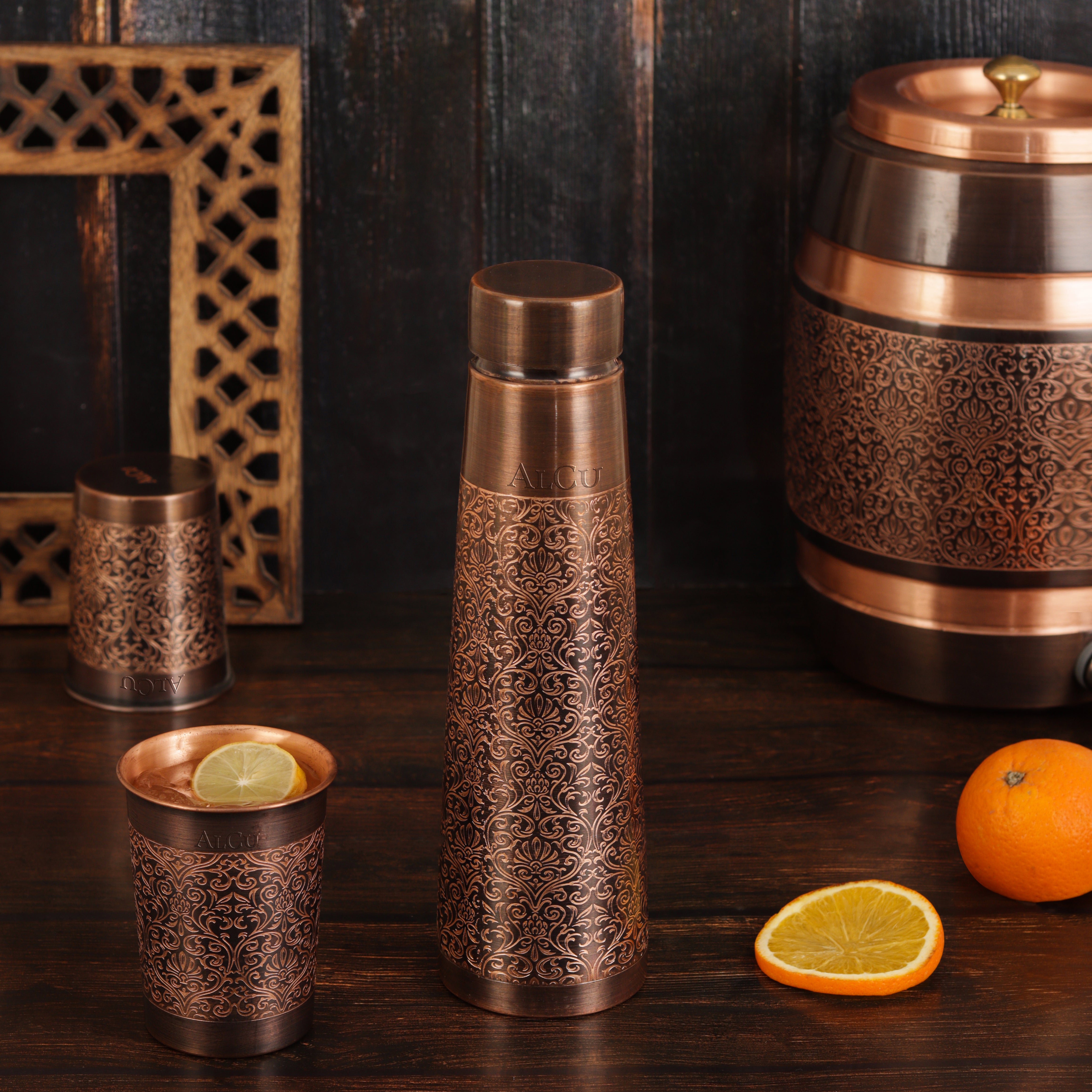 Antique Copper Water Bottle with Set of 2 Glasses | Gift Set – Alcu