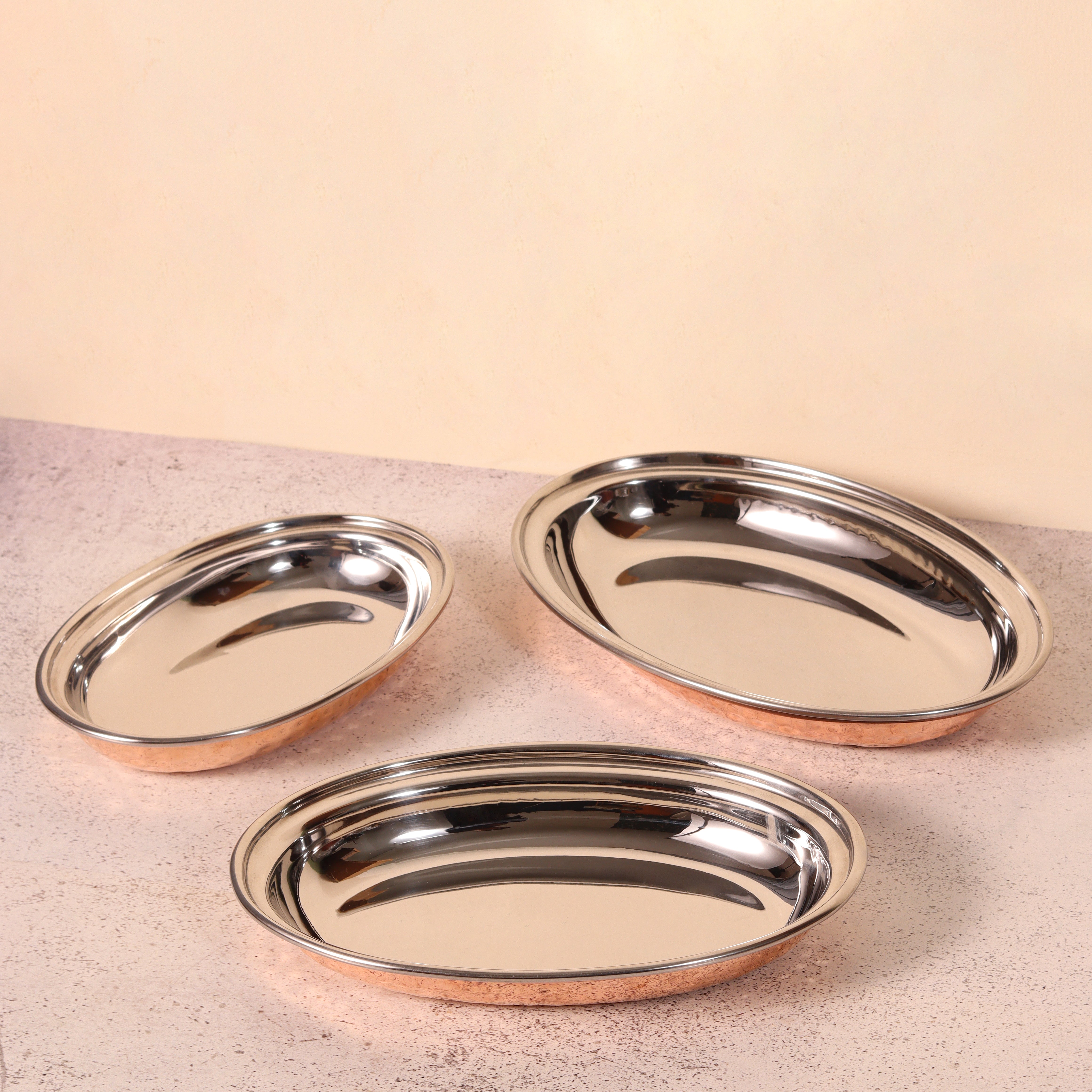 Food Serving 2 Ply Copper and Steel Curry Pan Set of 3