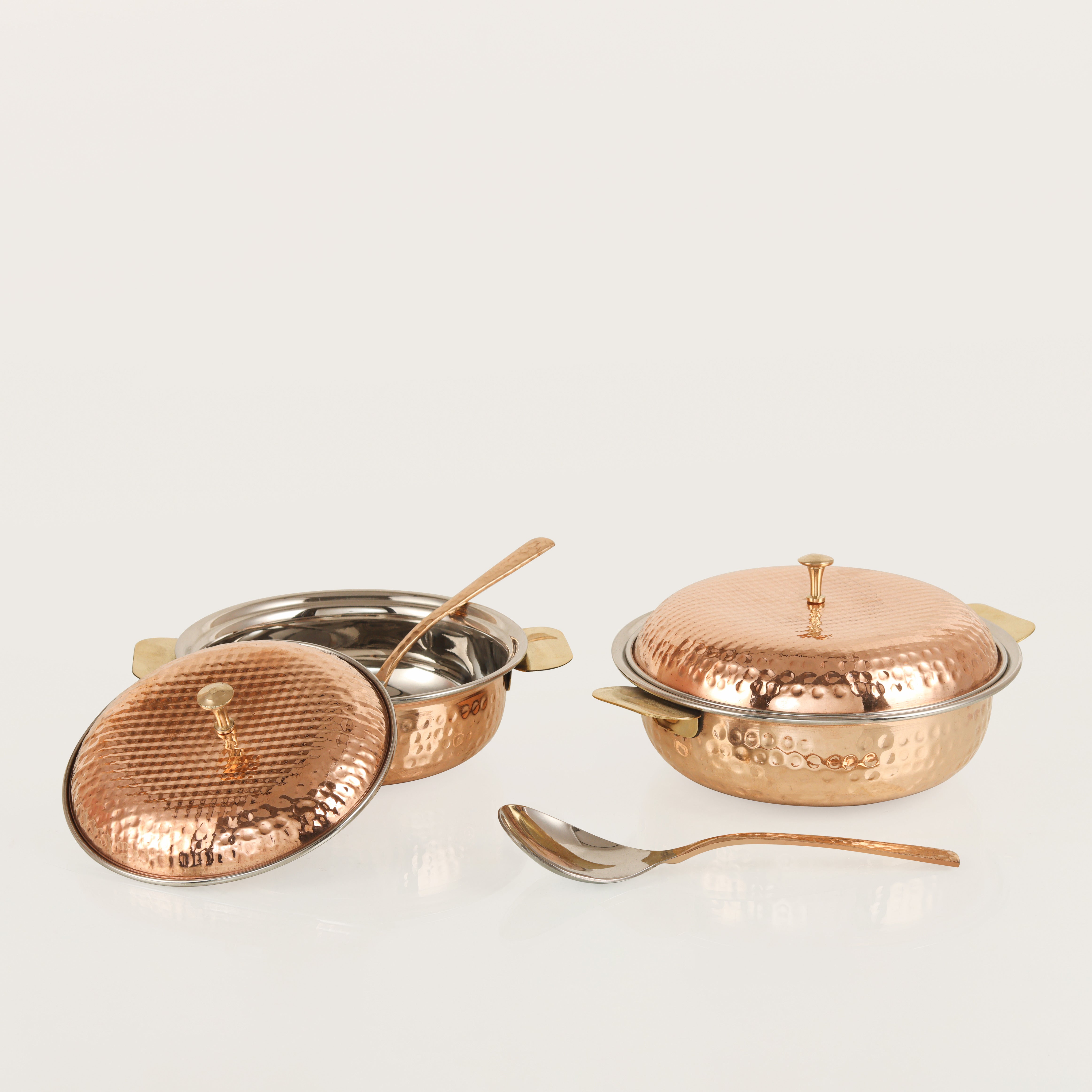 Copper And Steel Serving Bowl Set of 2