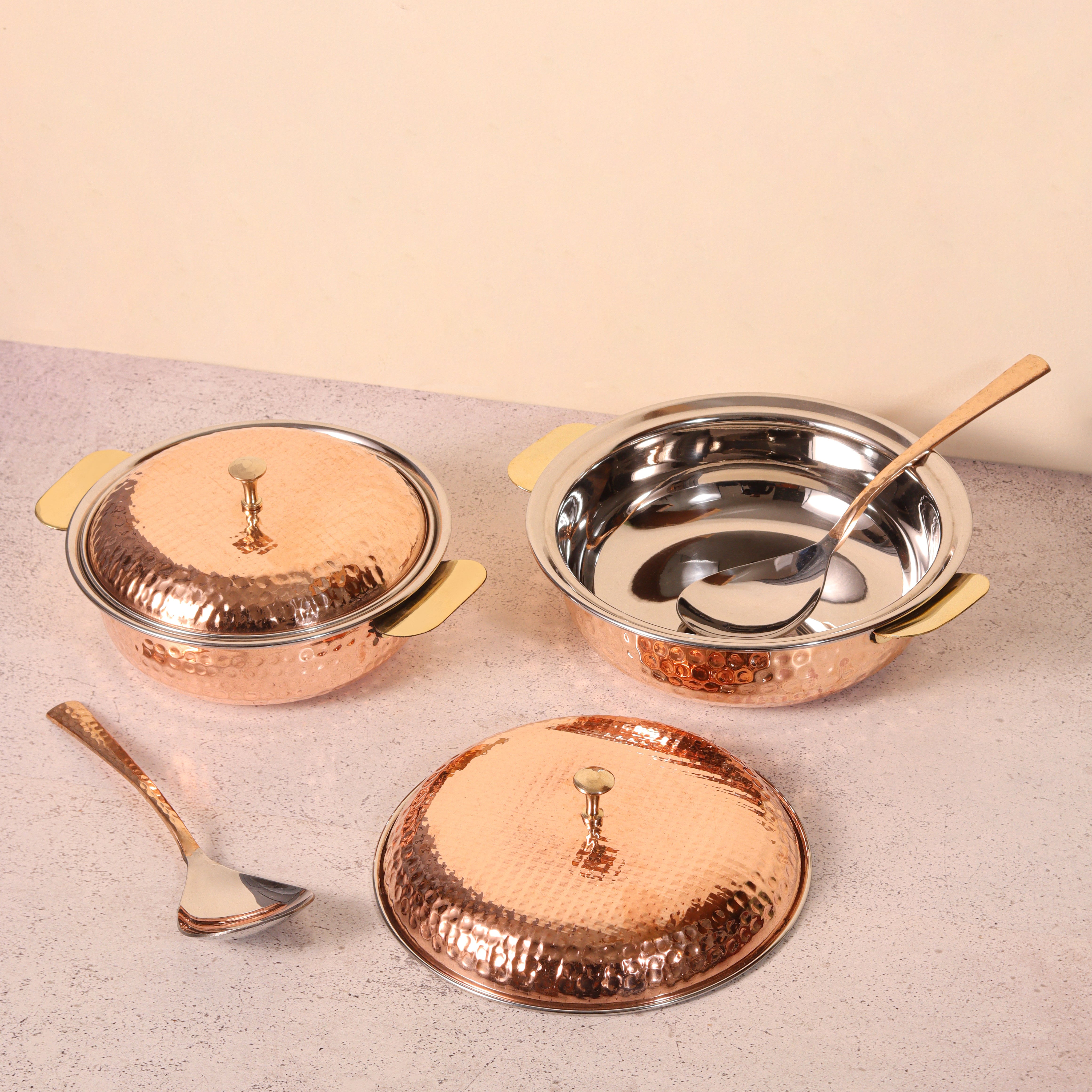 Copper And Steel Serving Bowl Set of 2