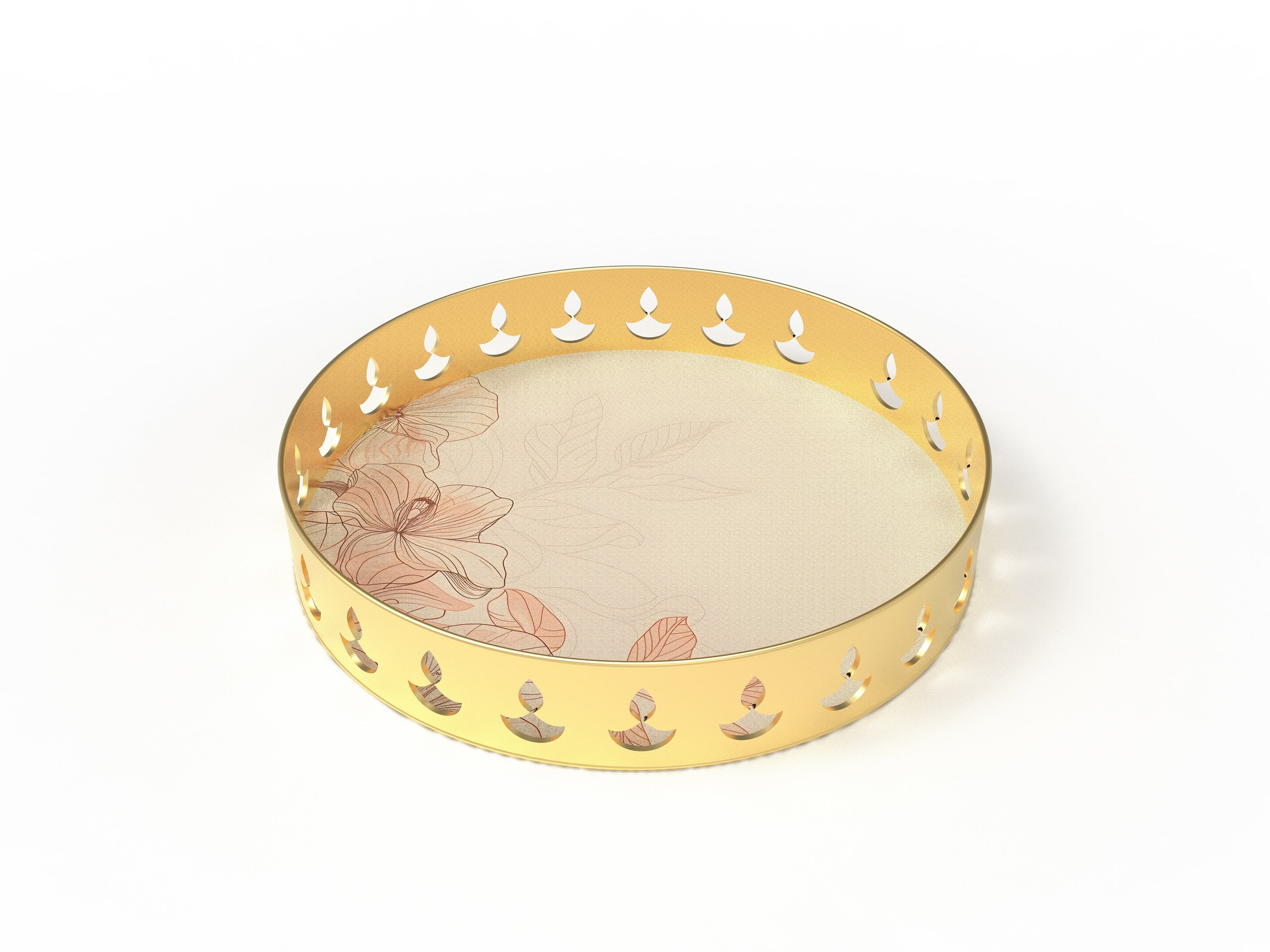 Round Serving Tray with Leaf Motif
