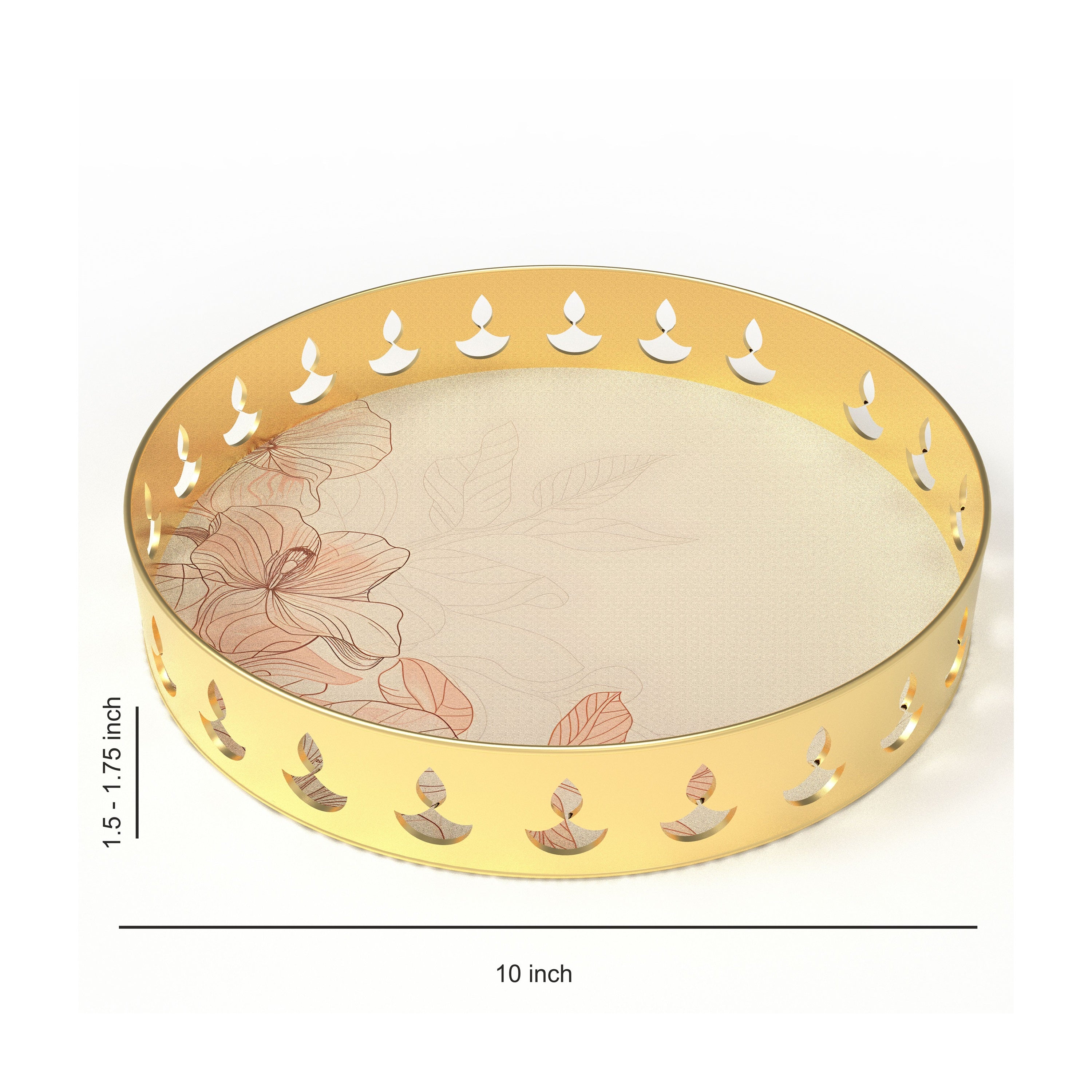 Round Serving Tray with Leaf Motif
