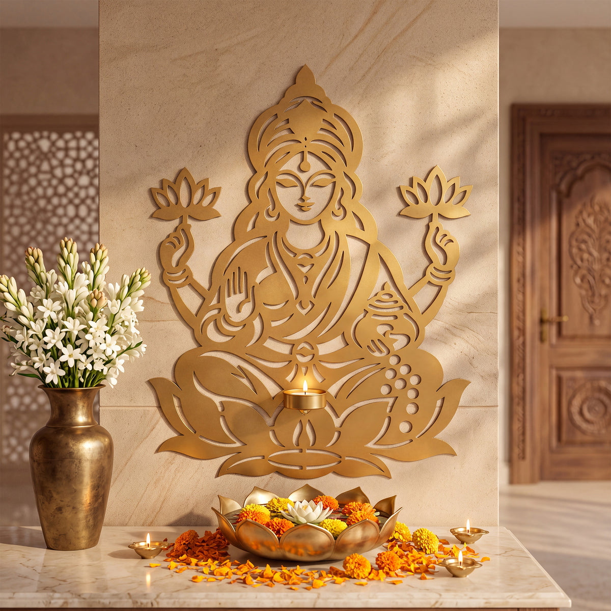 Laxmi Ji Wall Hanging With Candle Stand