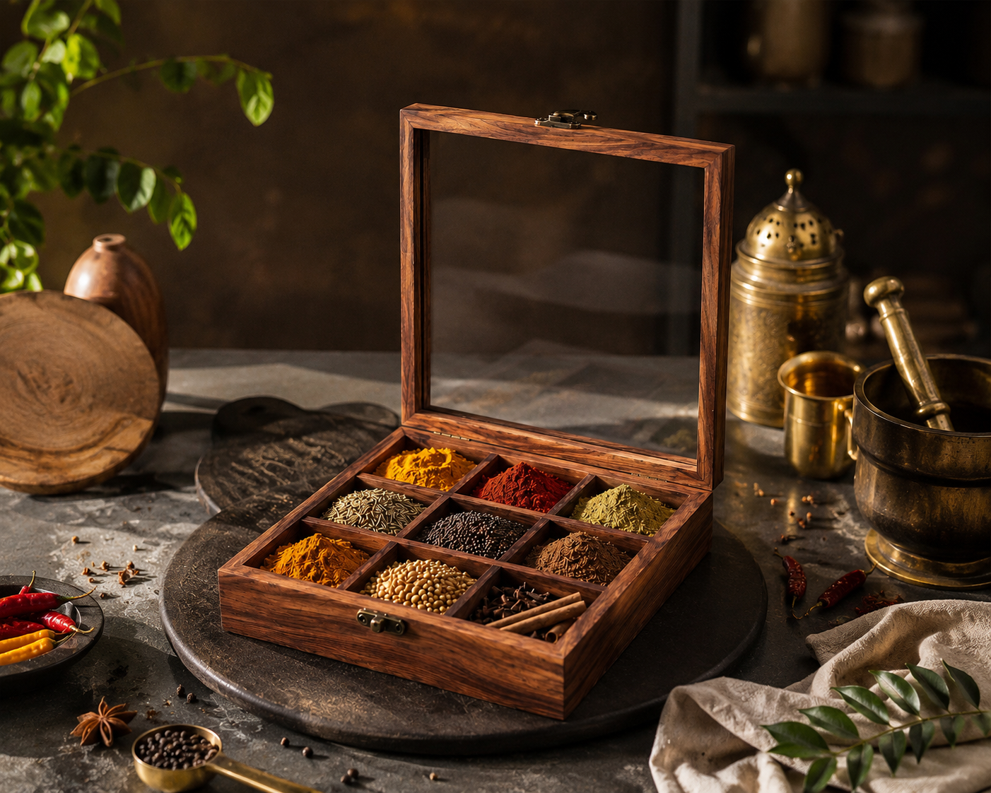 Wooden Masala box with Spoon