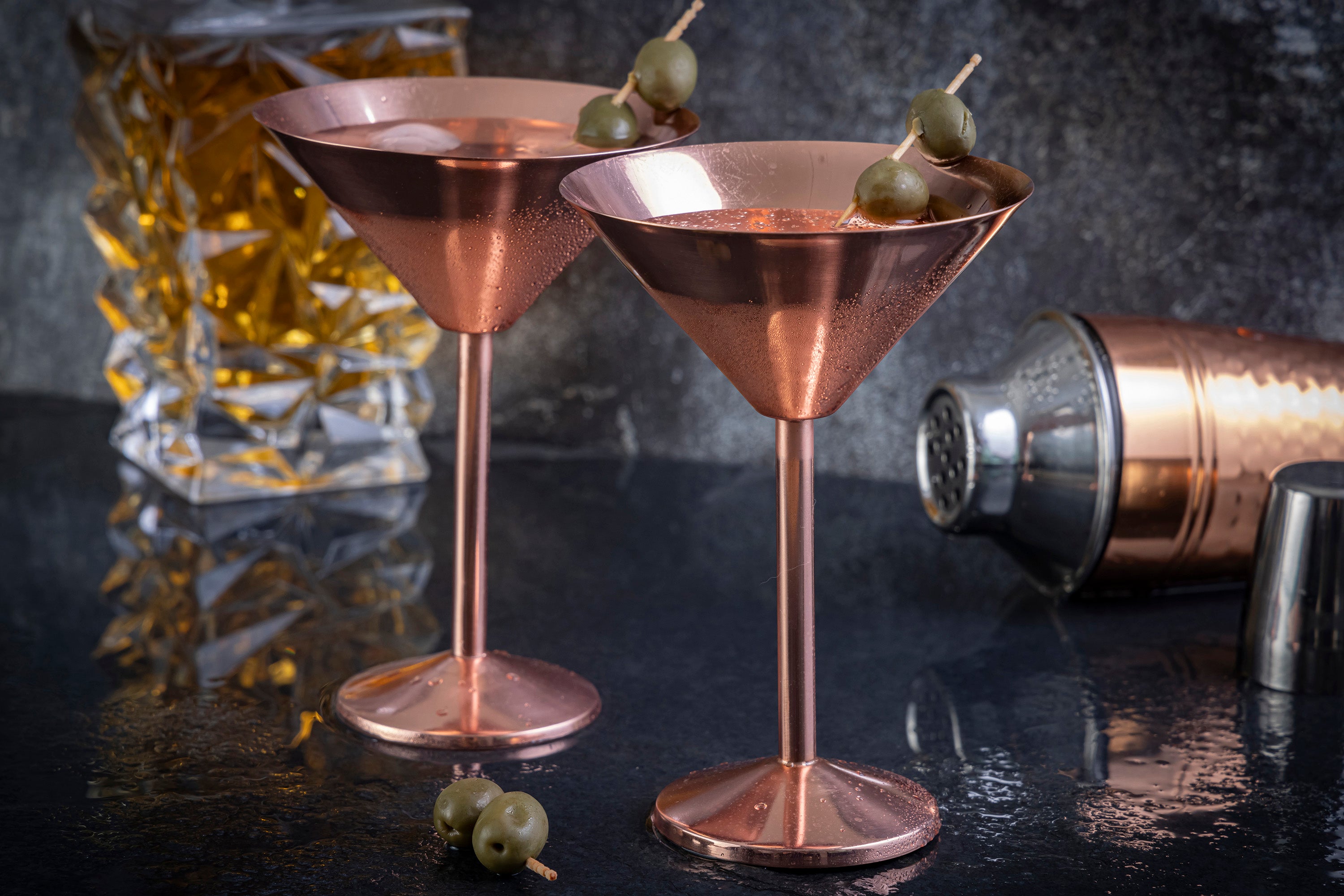 Shiny Steel with Copper Plating Martini Glasses