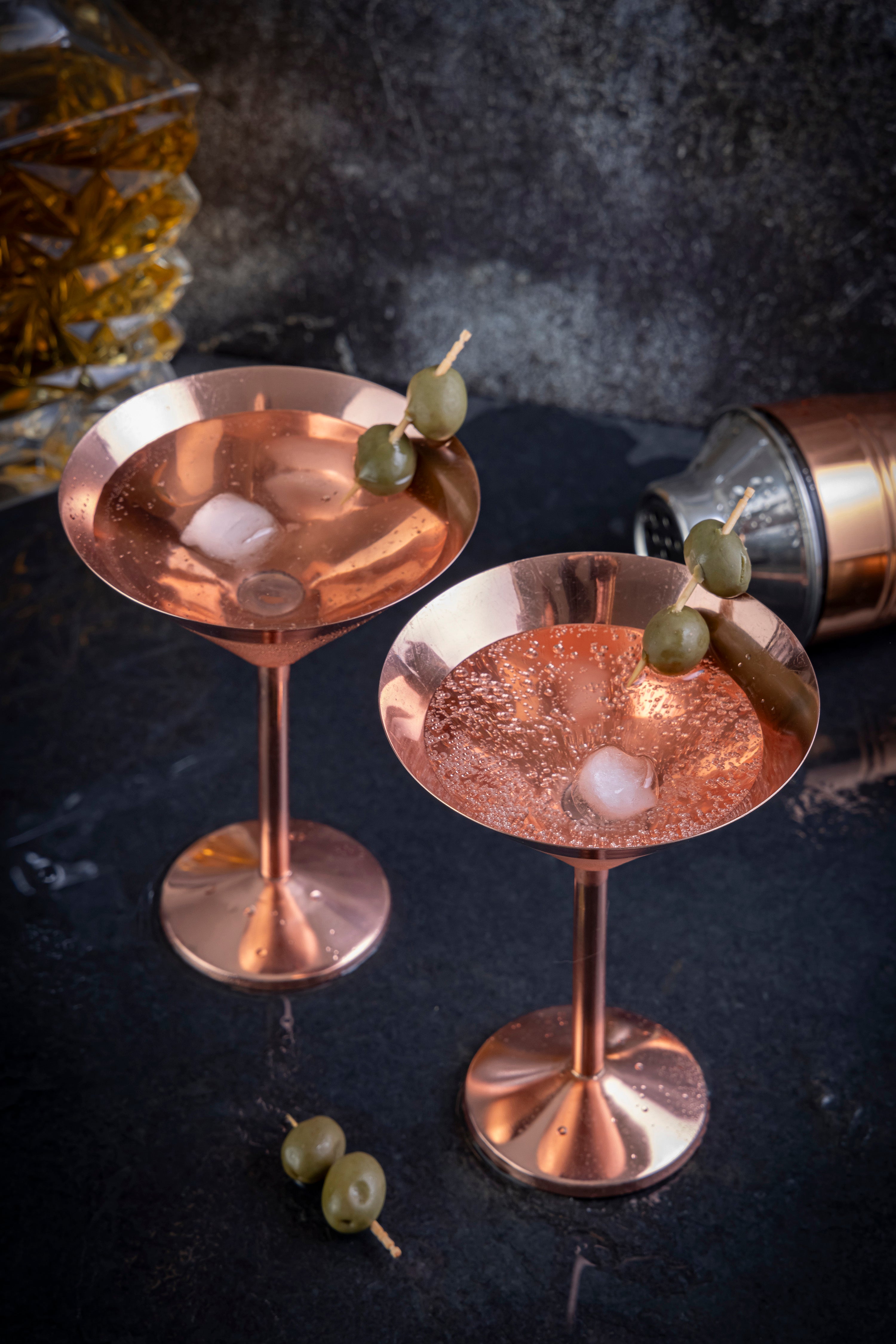 Shiny Steel with Copper Plating Martini Glasses