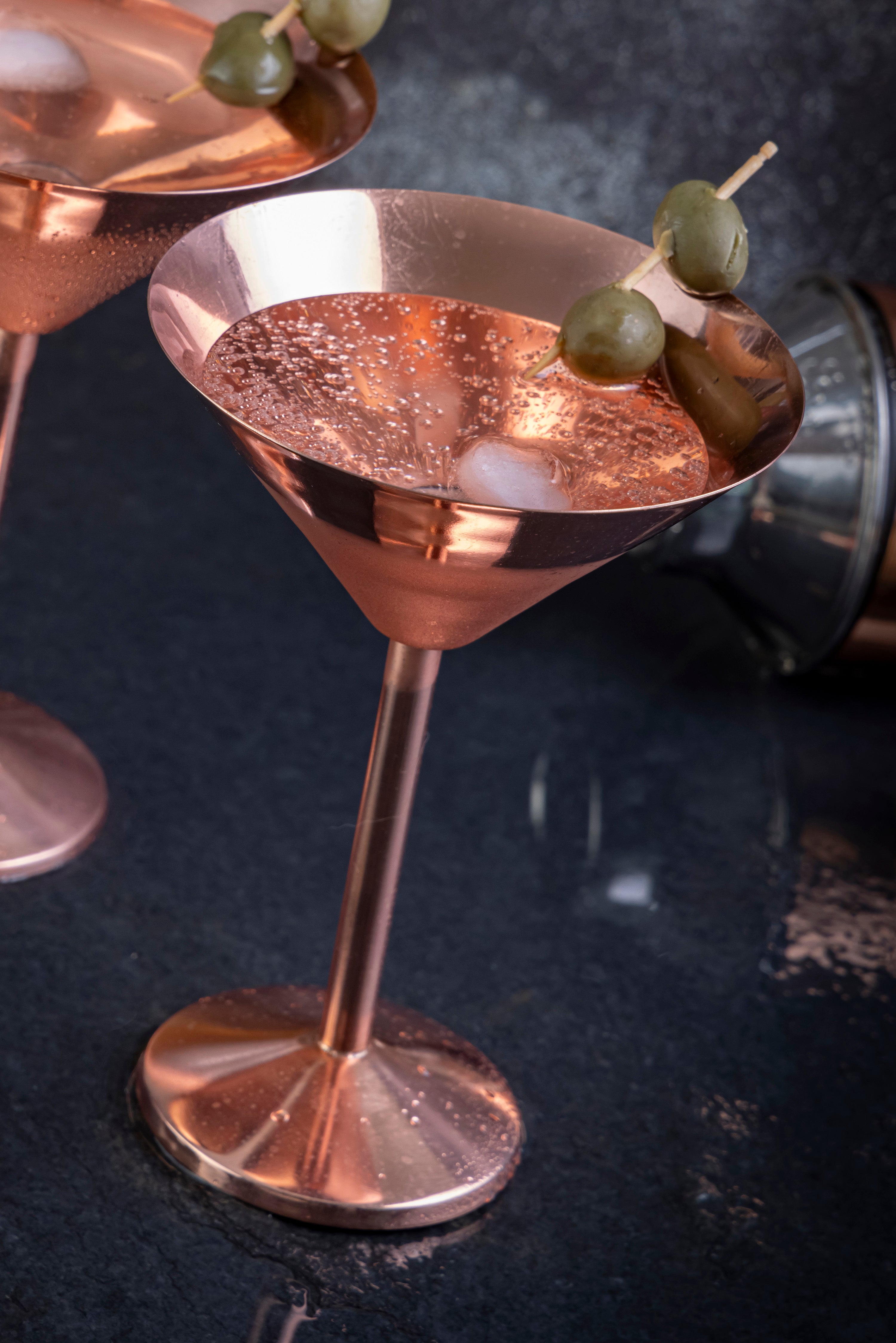 Shiny Steel with Copper Plating Martini Glasses