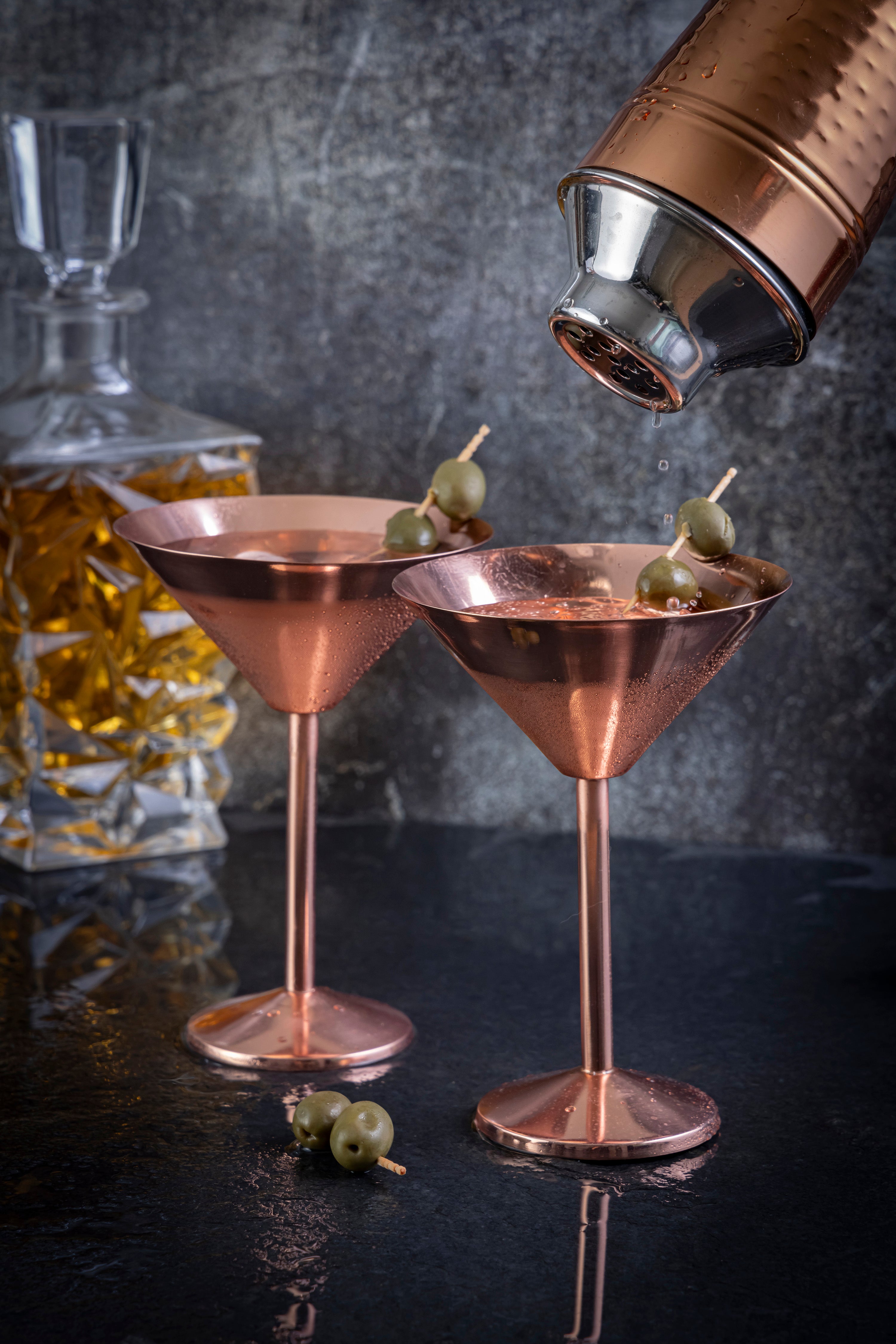 Shiny Steel with Copper Plating Martini Glasses