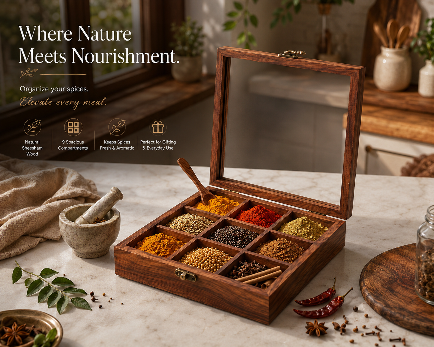 Wooden Masala box with Spoon