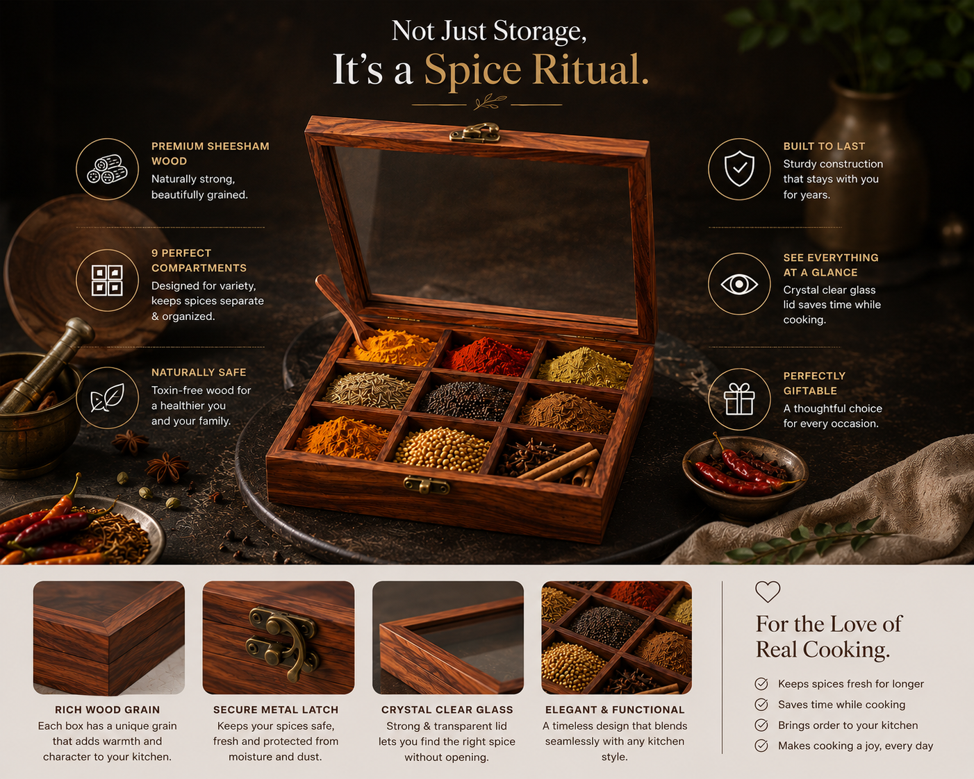 Wooden Masala box with Spoon