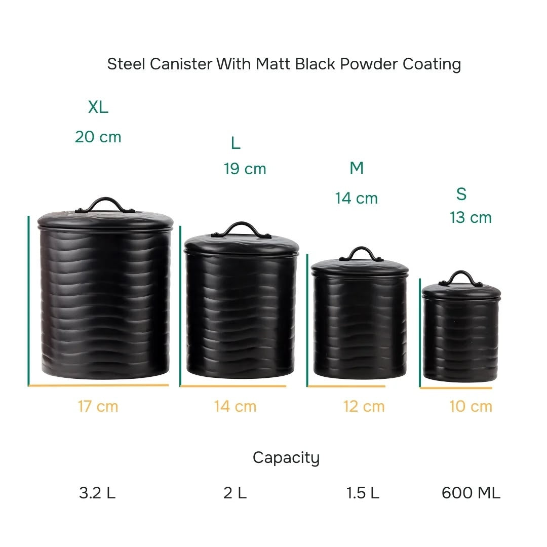 Matt Black Powder Coating Steel Kitchen Canister (Set of 4)