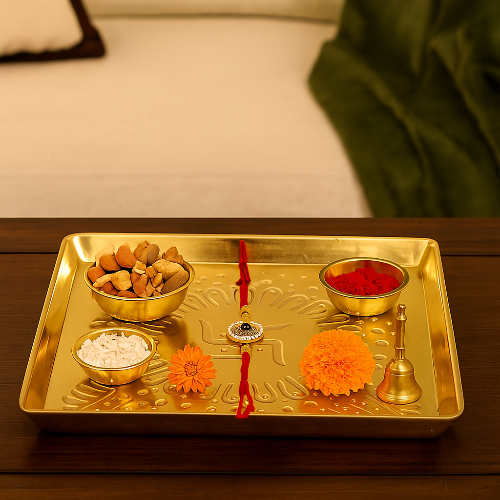 Swastik Gold Finish Urli Platter - Decorative Bowl for Flowers & Candles