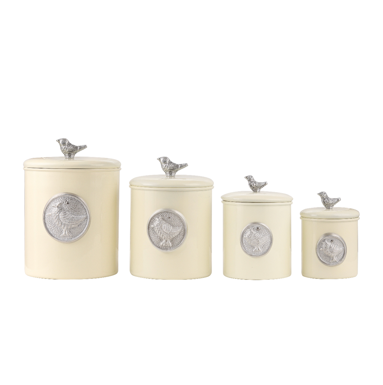 Matt Cream Powder Coating Steel Kitchen Storage Canister Set Includes Large, Medium, Small & Extra Small Sizes | Kitchen Organiser & Condiment storage