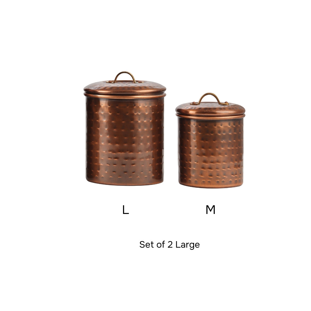 Antique Copper Steel with Brass Handle Kitchen Storage Canister Set Includes Large, Medium, Small & Extra Small Sizes | Kitchen Organiser & Condiment storage