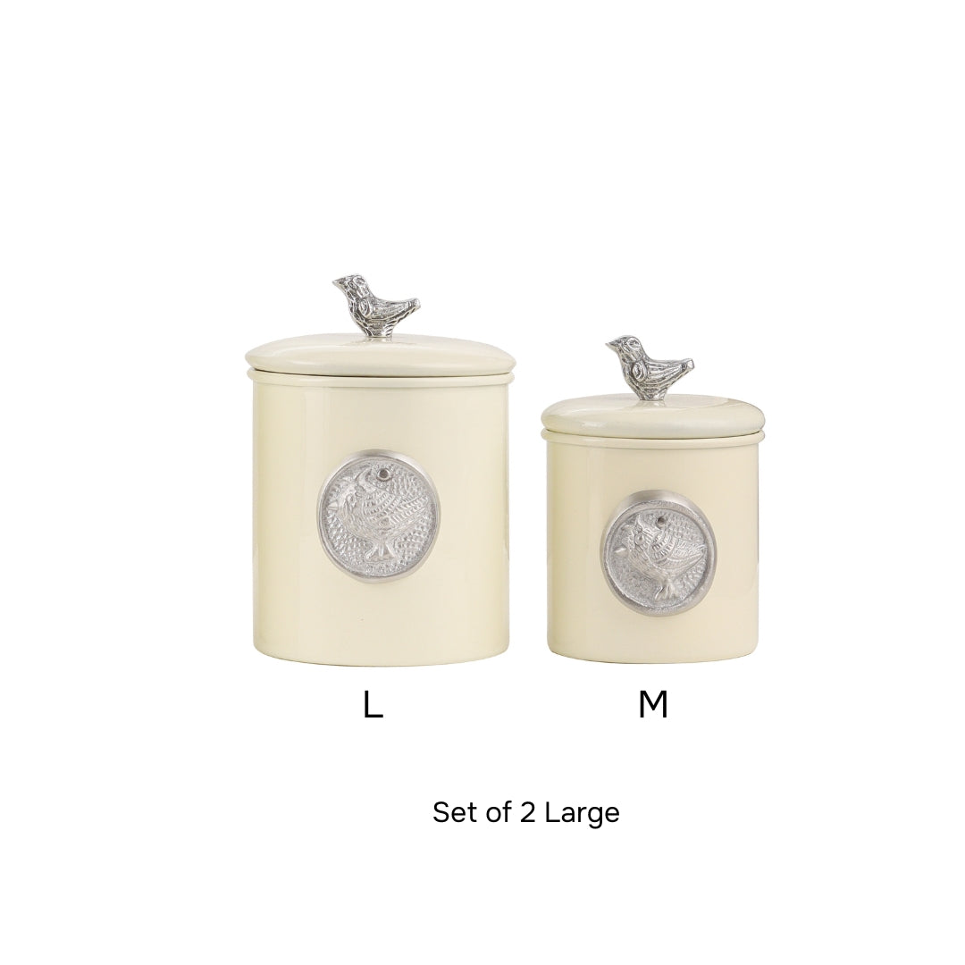 Matt Cream Powder Coating Steel Kitchen Storage Canister Set Includes Large, Medium, Small & Extra Small Sizes | Kitchen Organiser & Condiment storage