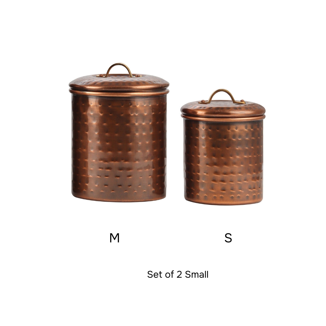 Antique Copper Steel with Brass Handle Kitchen Storage Canister Set Includes Large, Medium, Small & Extra Small Sizes | Kitchen Organiser & Condiment storage