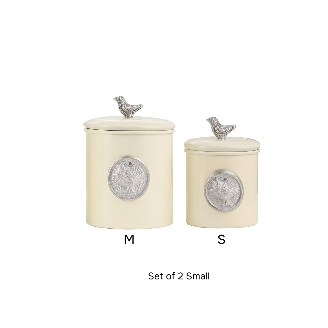 Matt Cream Powder Coating Steel Kitchen Storage Canister Set Includes Large, Medium, Small & Extra Small Sizes | Kitchen Organiser & Condiment storage