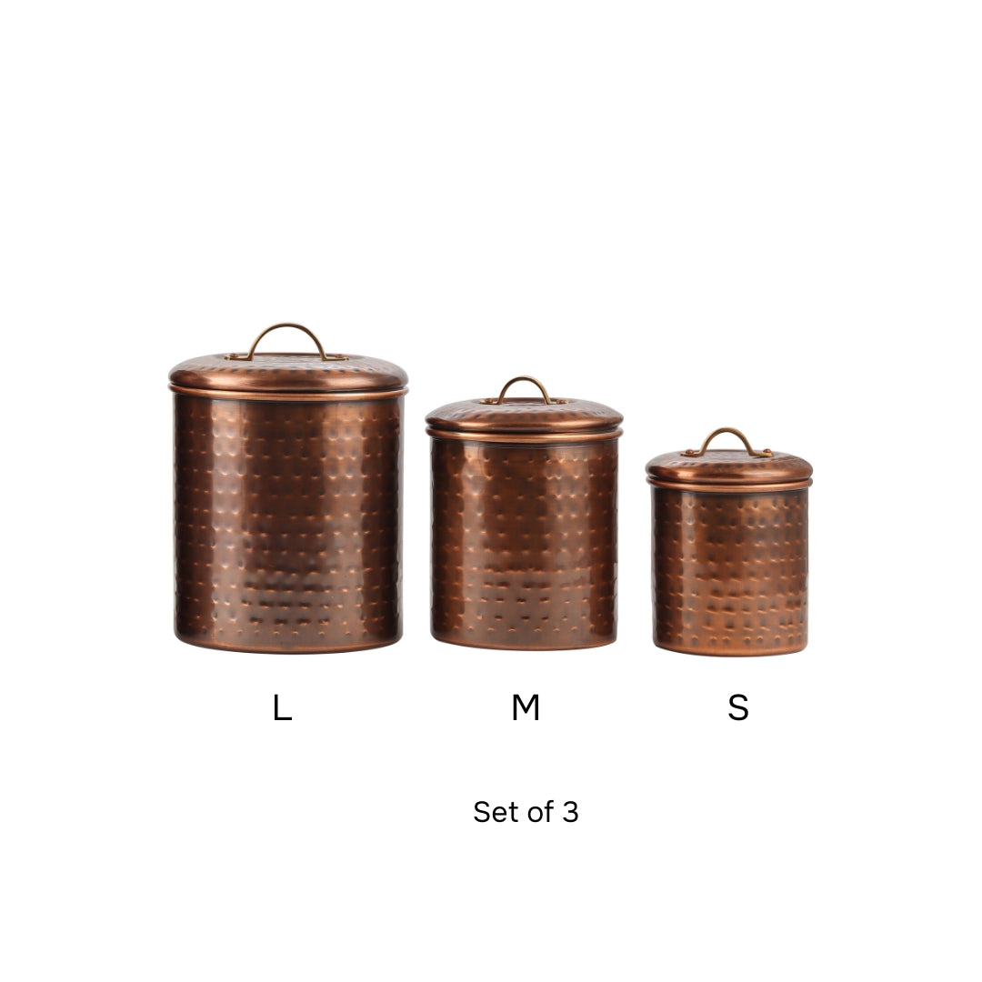 Antique Copper Steel with Brass Handle Kitchen Storage Canister Set Includes Large, Medium, Small & Extra Small Sizes | Kitchen Organiser & Condiment storage