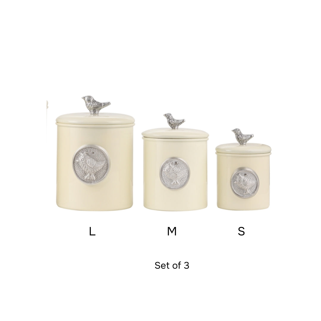 Matt Cream Powder Coating Steel Kitchen Storage Canister Set Includes Large, Medium, Small & Extra Small Sizes | Kitchen Organiser & Condiment storage