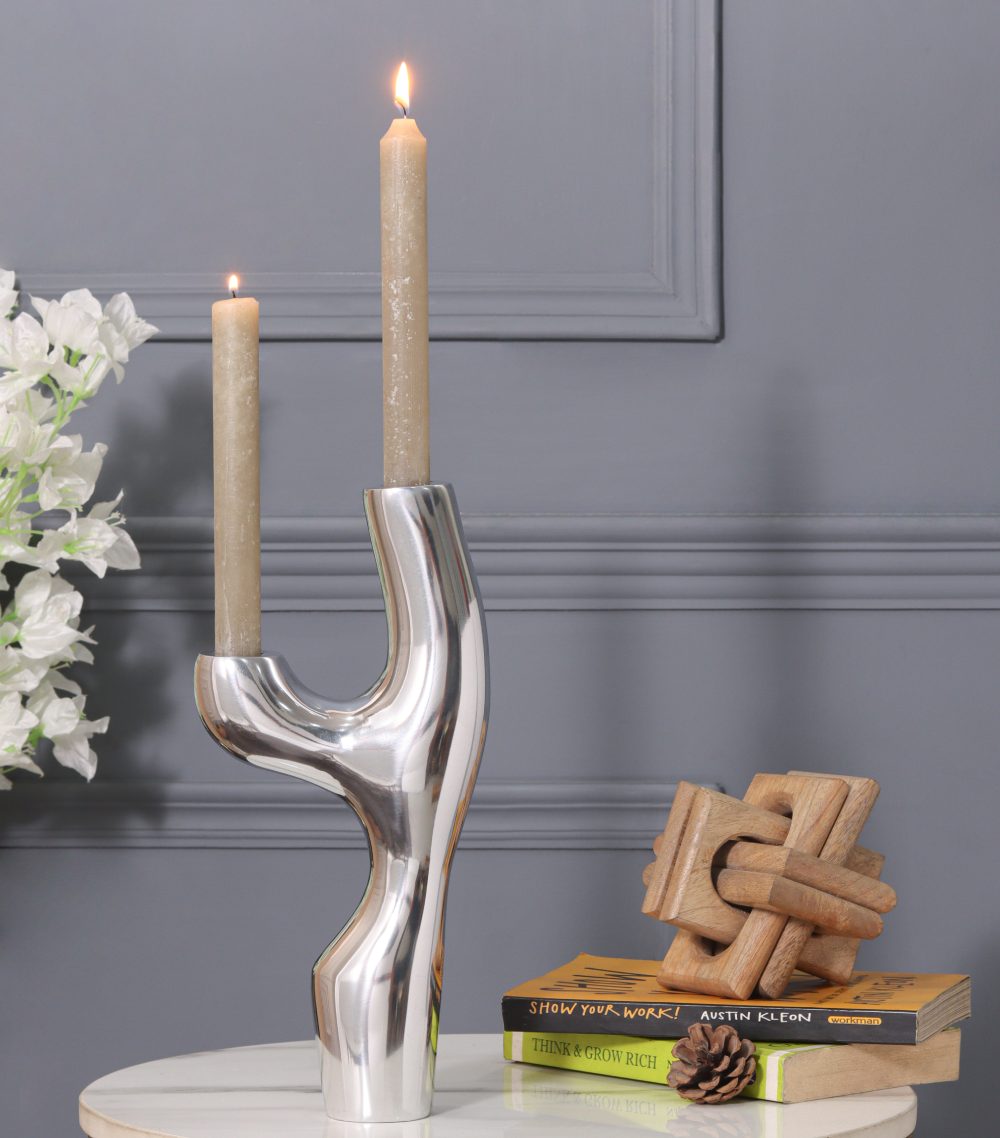 Aluminium Trunk Candle Stand with Shiny Aluminium Finishing Table & Floor Top for All Festival Home Decoration